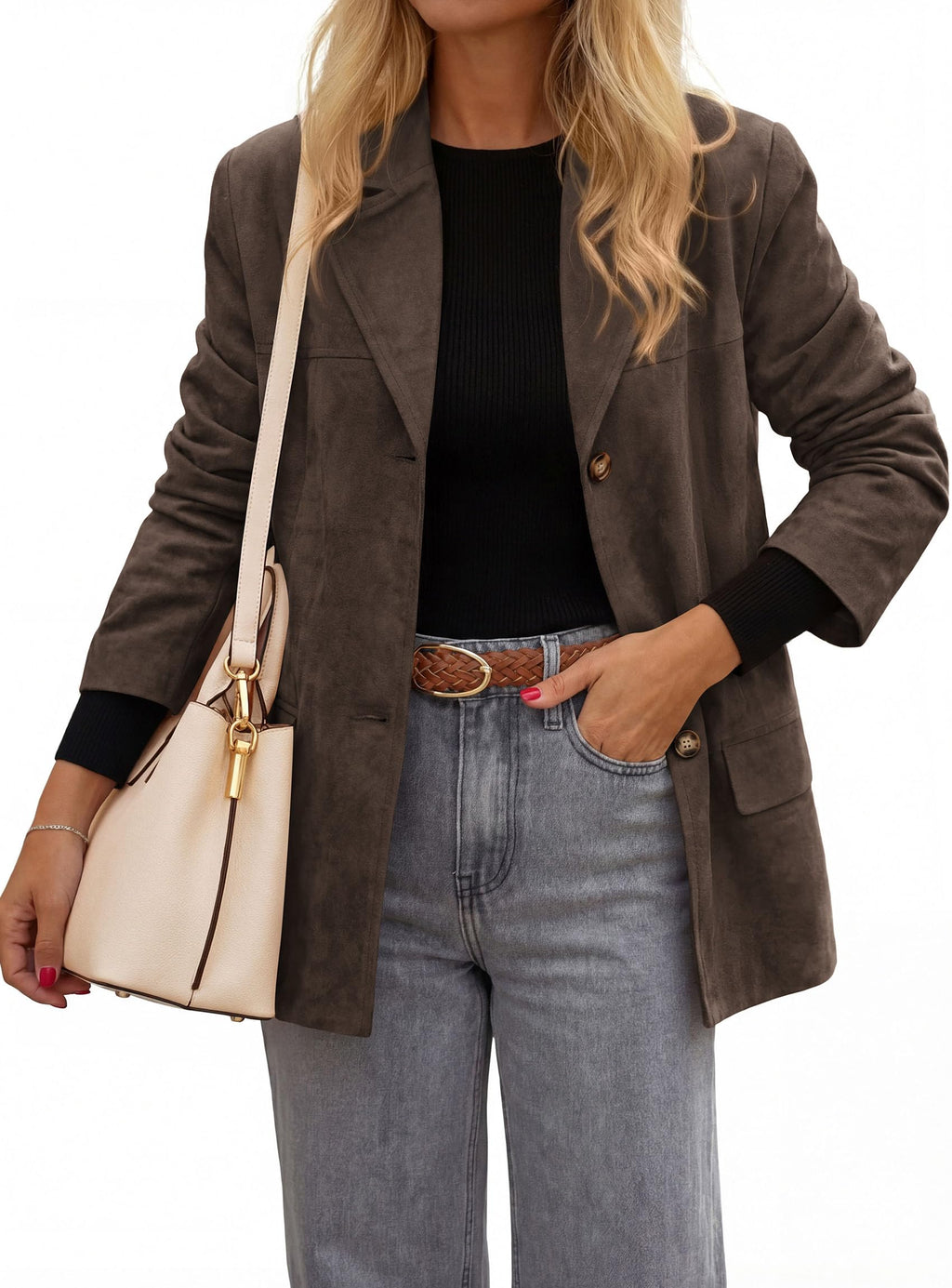 PRETTYGARDEN Women's Faux Suede Western Blazer Jacket