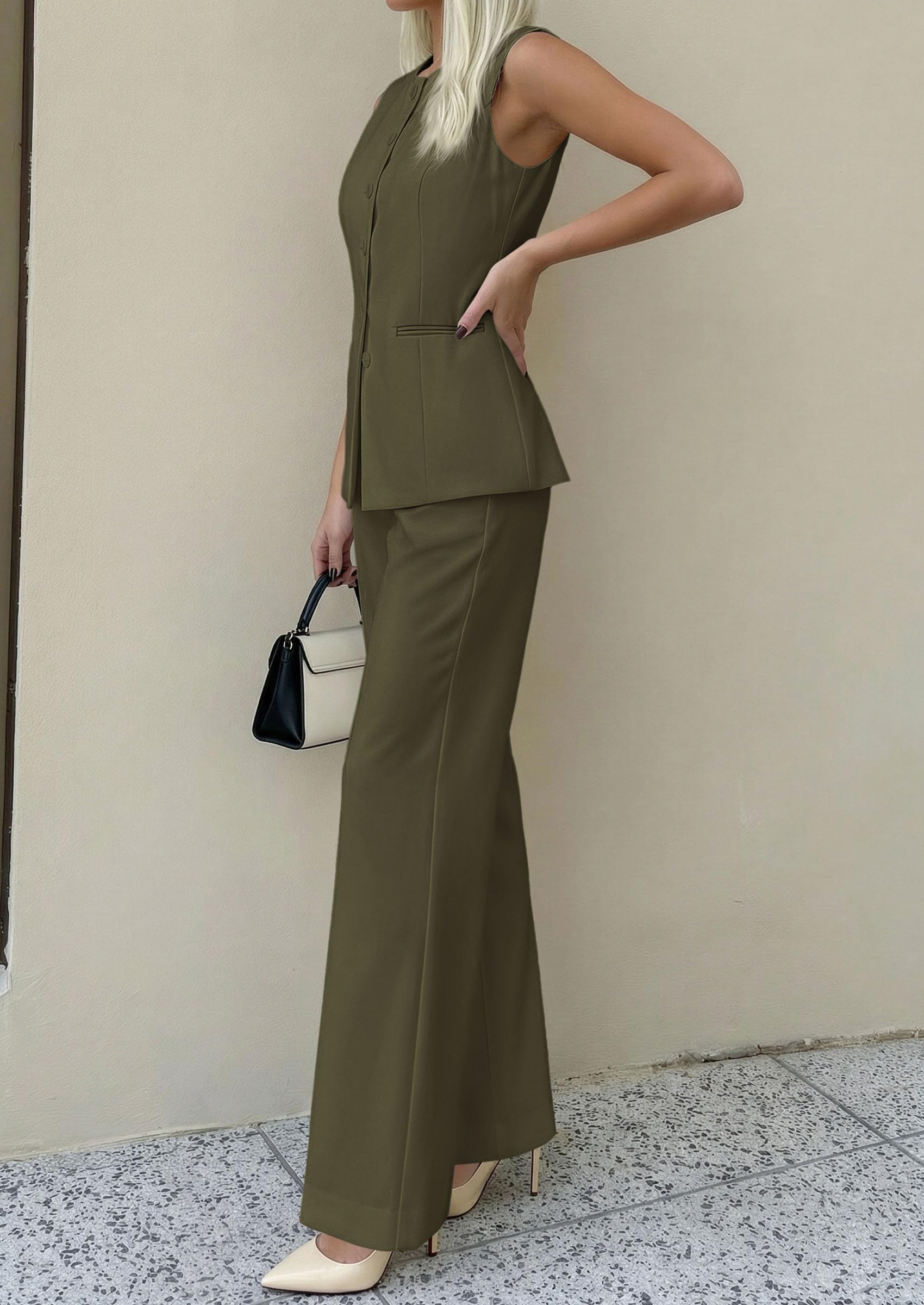 PRETTYGARDEN Women's 2 Piece Sets Summer  Work Clothes Sleeveless Blazer Vest Pants Suits Spring Business Casual Outfits