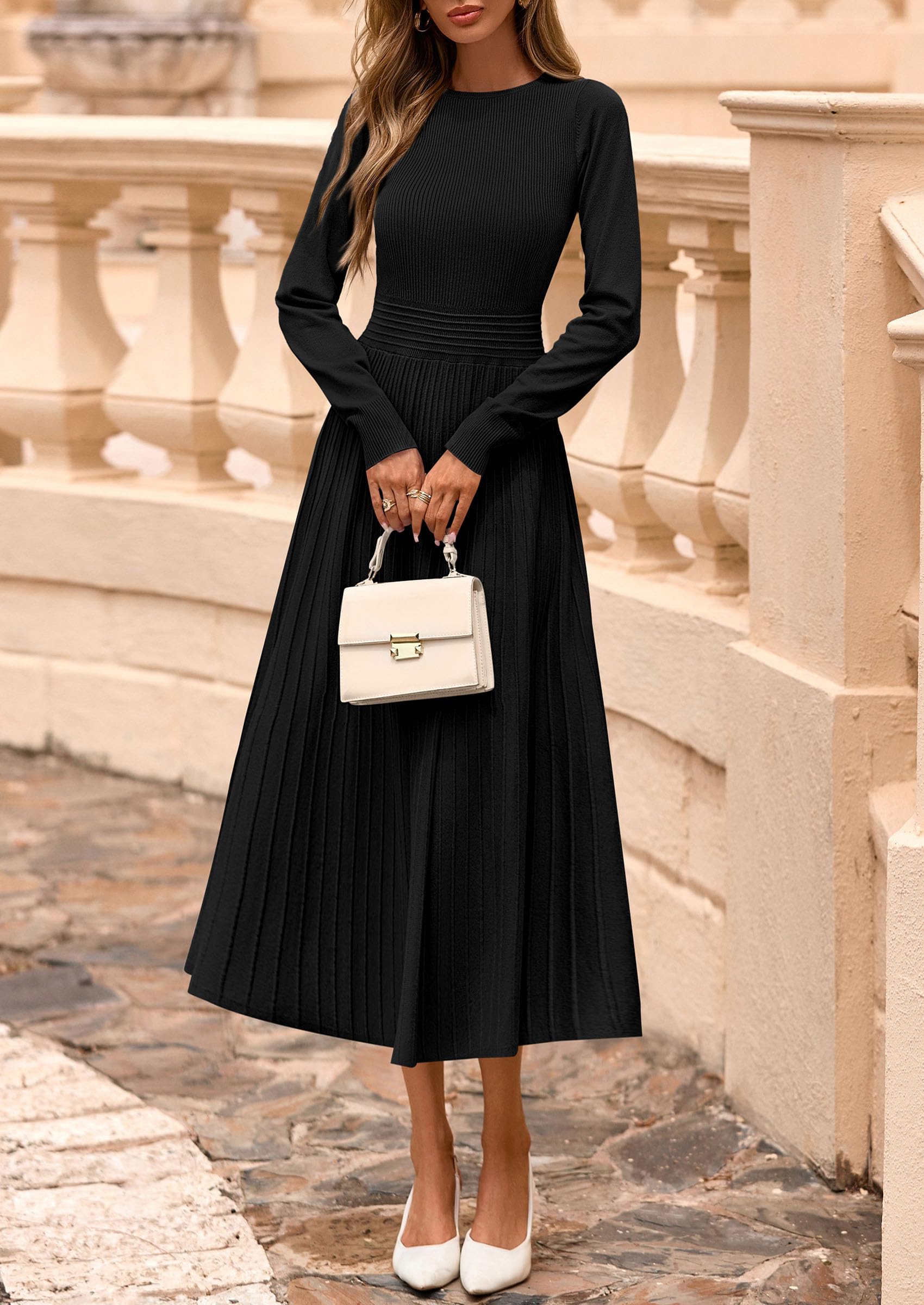 PRETTYGARDEN Womens Sweater Dress  Long Sleeve Elegant Knit A Line Fall Wedding Guest Cocktail Midi Winter Dresses