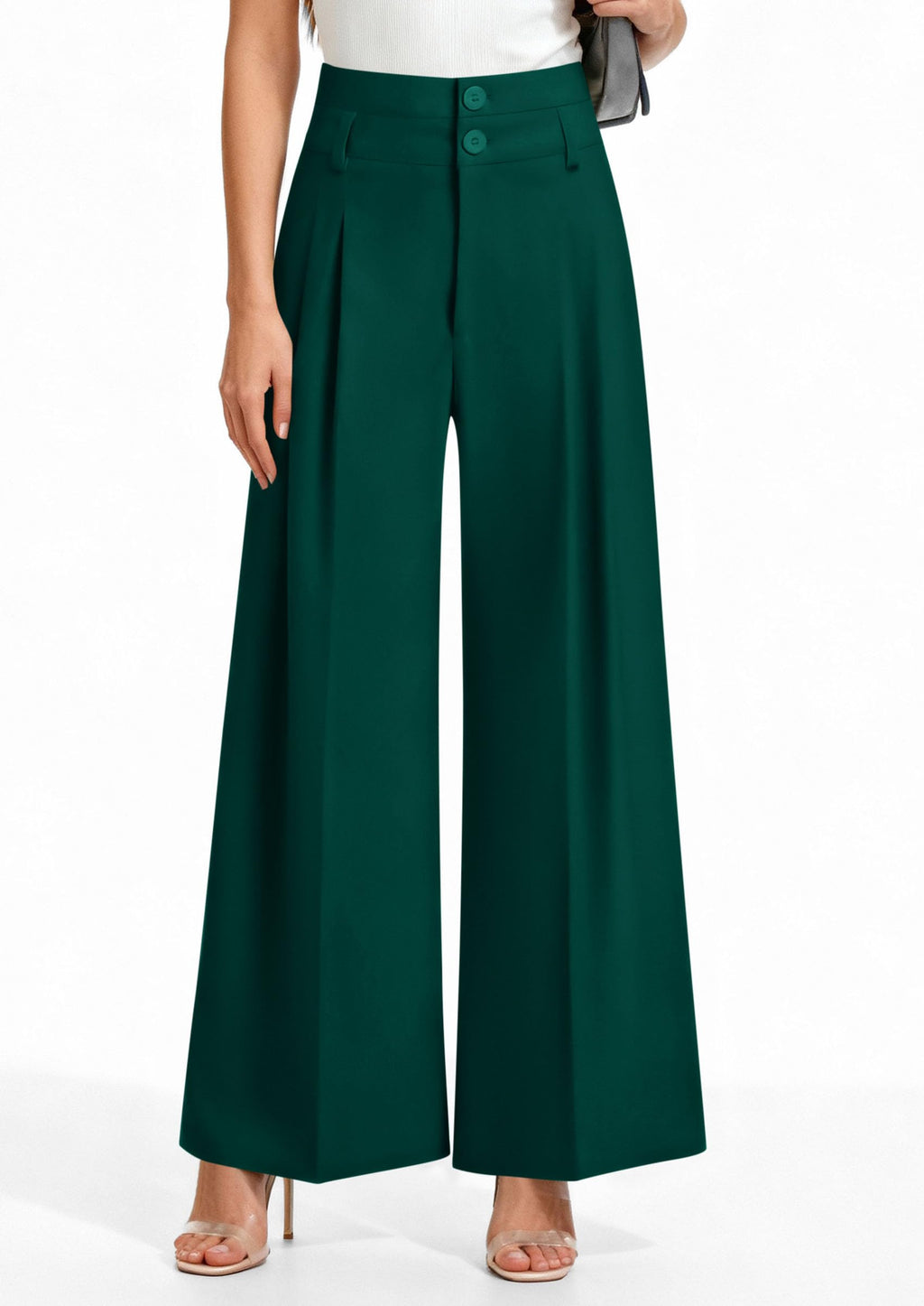 PRETTYGARDEN Womens Spring Wide Leg Palazzo Pants Trendy Loose Button High Waist Pleated Work Business Casual Trousers