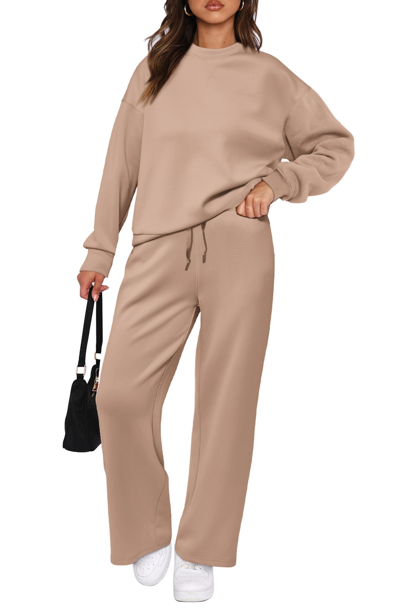 PRETTYGARDEN Womens 2 Piece Outfits Fall Long Sleeve Sweatshirt Wide Leg Pants Lounge Sets Winter Sweatsuits Tracksuit