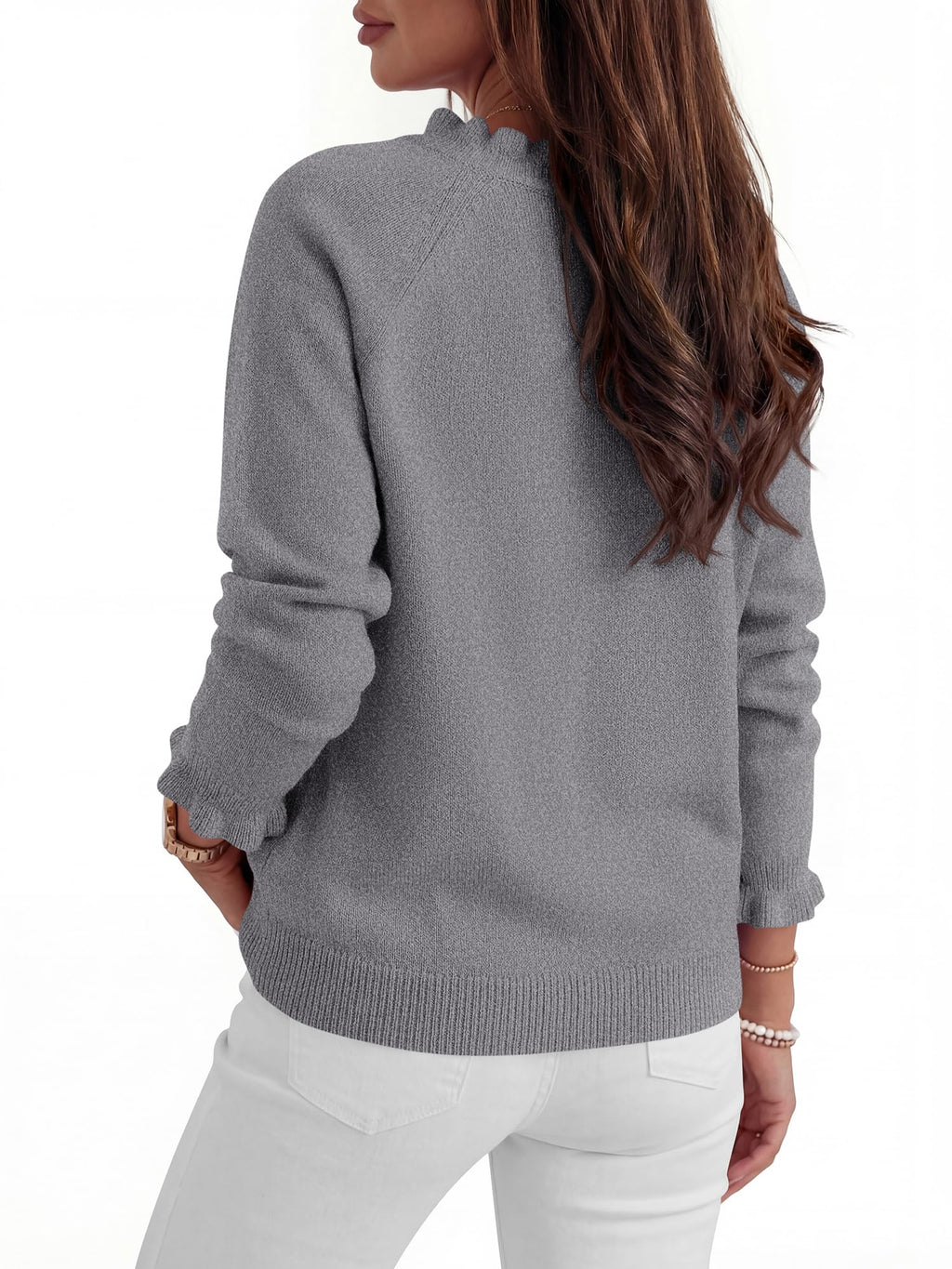 BTFBM Womens Sweaters Fall Winter Clothes Long Sleeve Button Down Ruffle Crew Neck Casual Knitted Pullover Tops