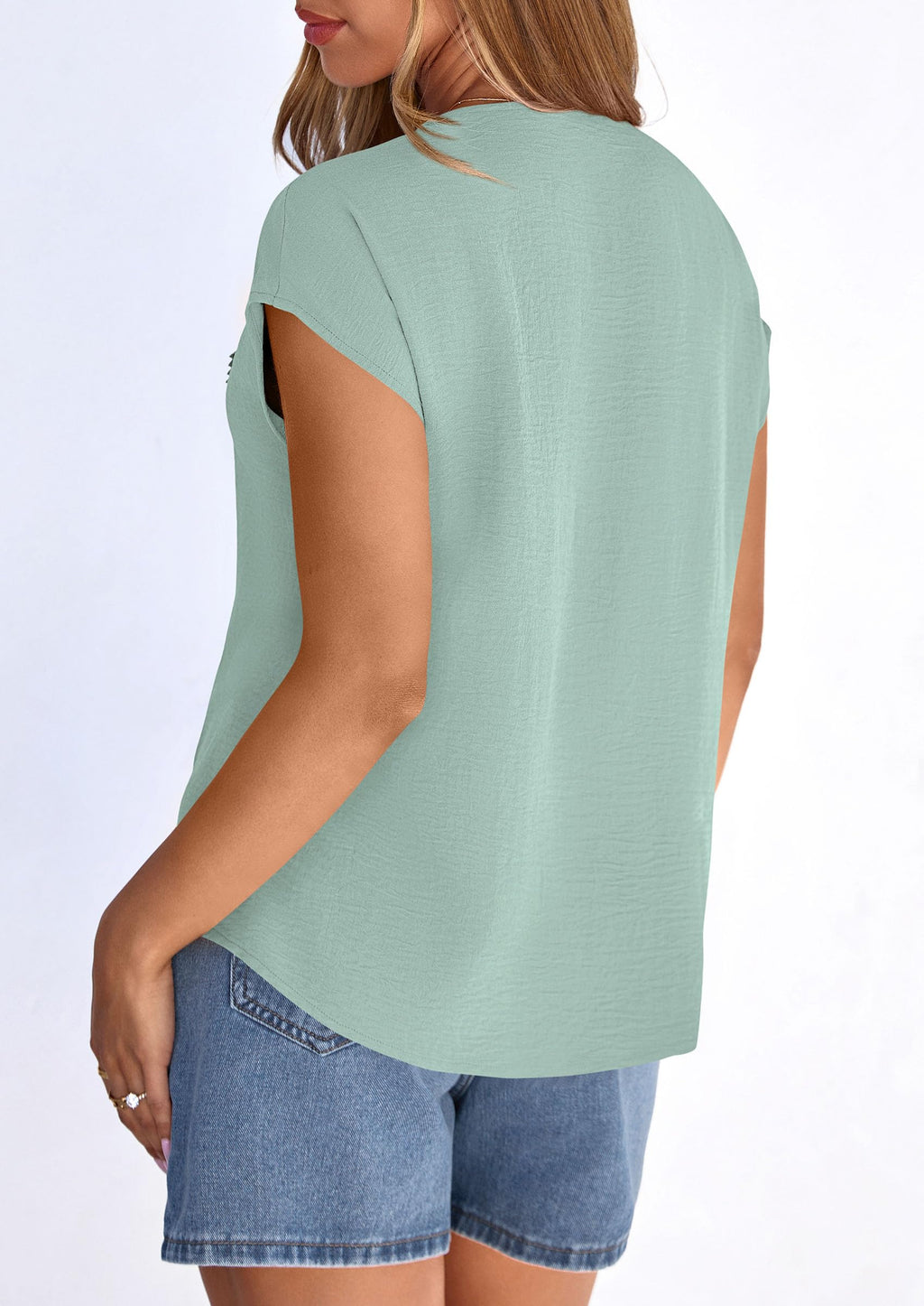 PRETTYGARDEN Spring Tops for Women Summer Fashion Clothes Dressy Casual Blouses Cap Sleeve V Neck Shirts Work Outfits