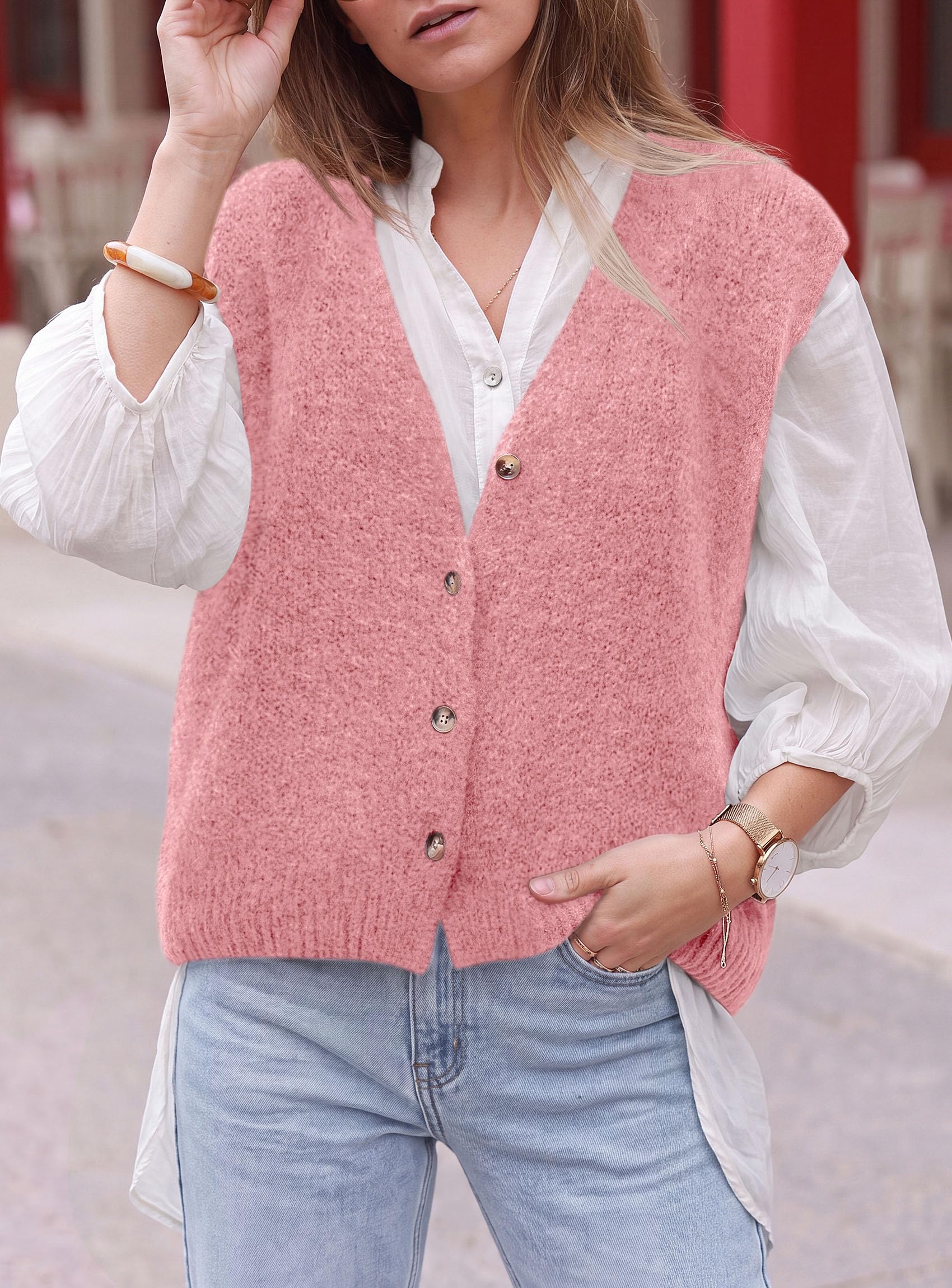 PRETTYGARDEN Womens Fall Sleeveless Button Down Sweater Vest | Soft Knit Fabric, Fashion Deep V Neck, Casual Loose Fit Sweater, Going Out Outfits, 2026 Trendy Winter Clothes