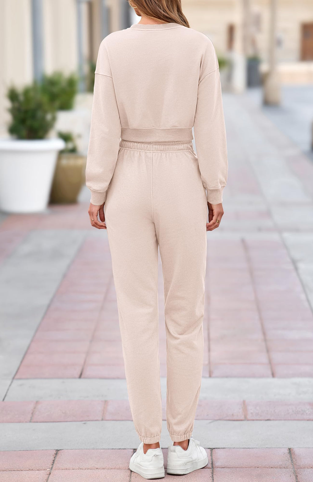 BTFBM Women 2 Piece Outfits Long Sleeve Crop Top Pullover Drawstring Pant Jogger Set Casual Sweatsuits Tracksuit Pockets