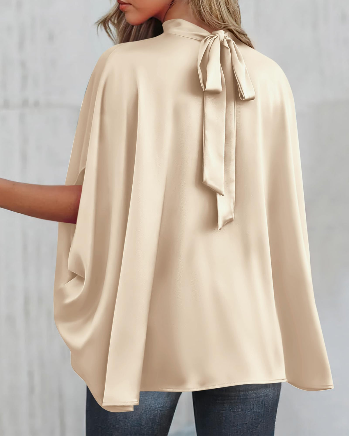 BTFBM Womens Summer Tops Mock Neck Batwing Sleeve Silk Satin Shirts Loose Oversized Dressy Casual Spring Blouses