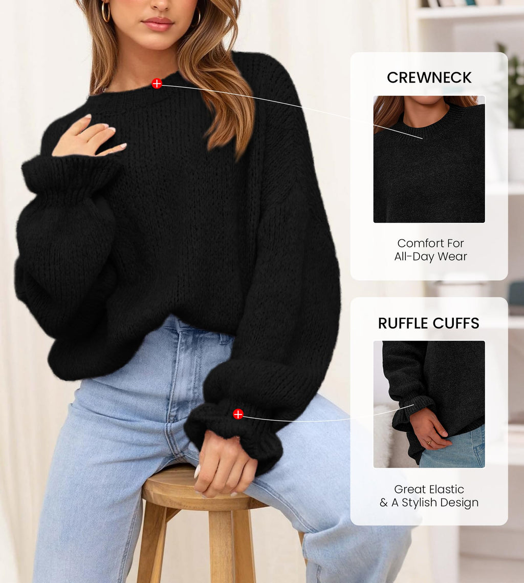 BTFBM Women's Oversized Sweater Crewneck Fall Winter Long Sleeve Fuzzy Warn Knit Pullover Sweaters Trendy Outfits