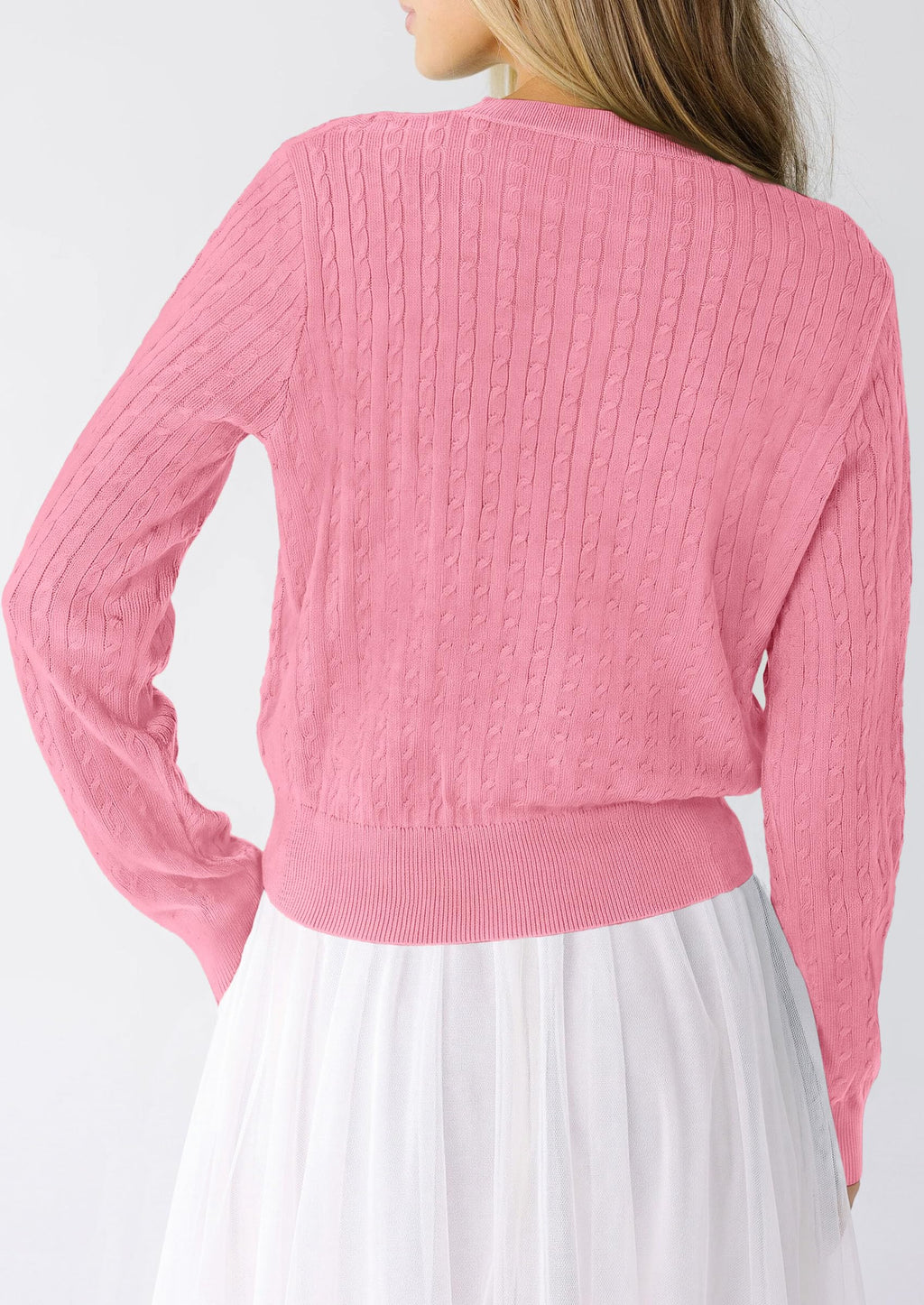 PRETTYGARDEN Women Lightweight Button Up Cardigan Sweaters | Soft Stretchy, Cozy Cable Knit, Long Sleeve Crew Neck, Trendy Cardigans, Cute Casual Outfits, Early Fall Fashion Clothing