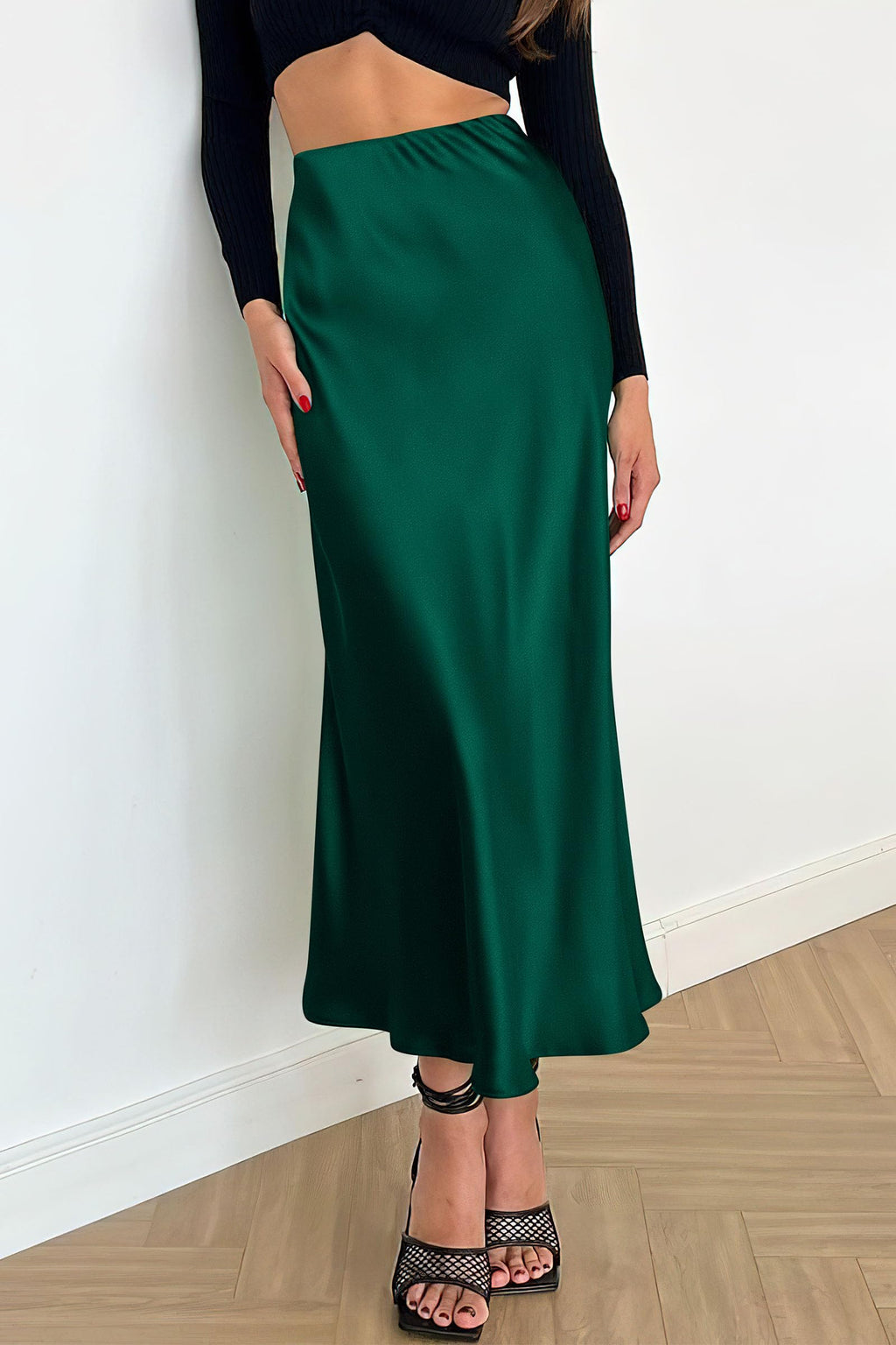 PRETTYGARDEN Women's Satin Skirts Dressy Casual Fall High Waisted Cocktail Wedding Flowy Elegant A Line Midi Skirt