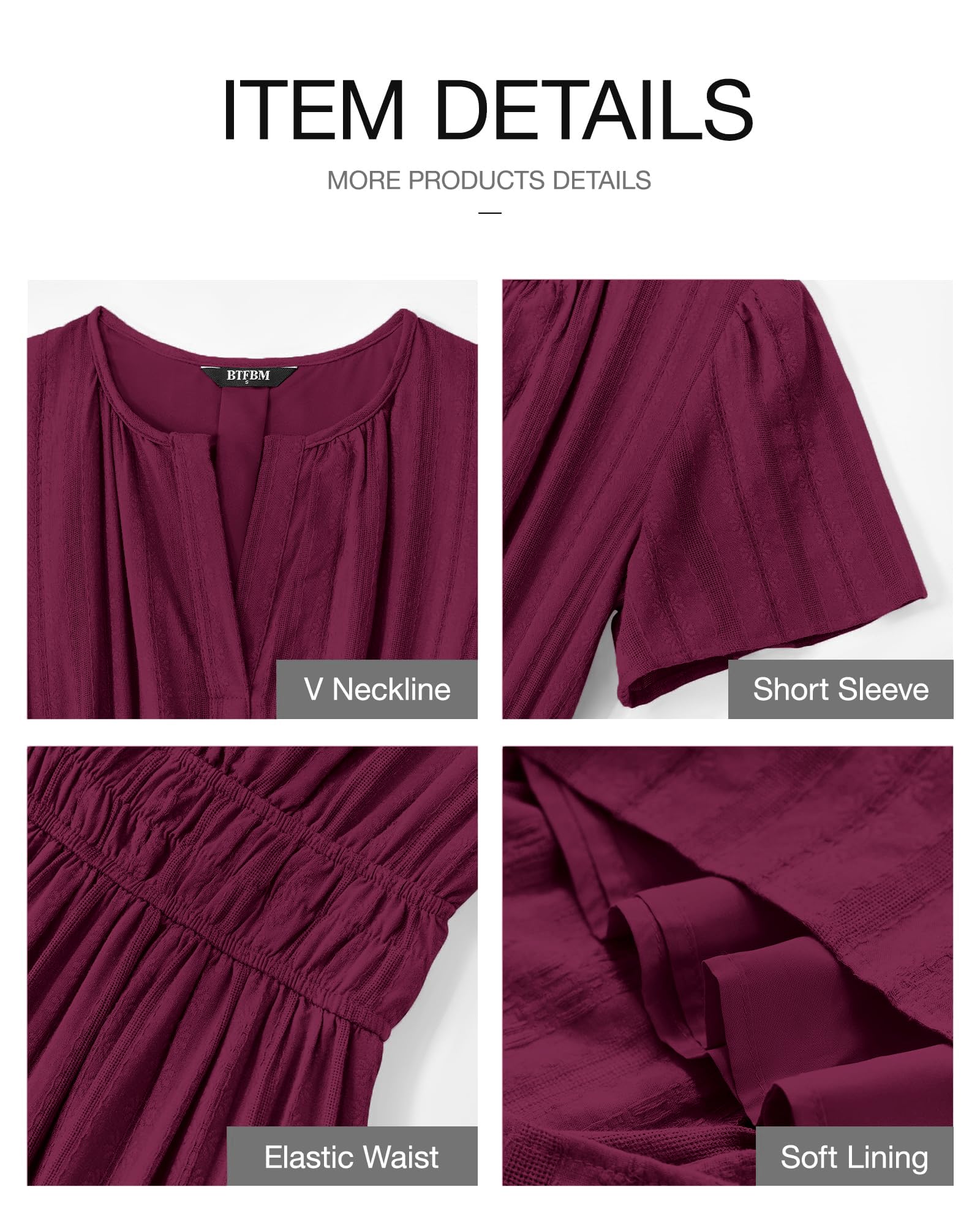 BTFBM Womens Summer Casual Midi Maxi Dresses Lightweight Short Sleeve V Neck Elastic Waist Boho Beach Dress Pockets