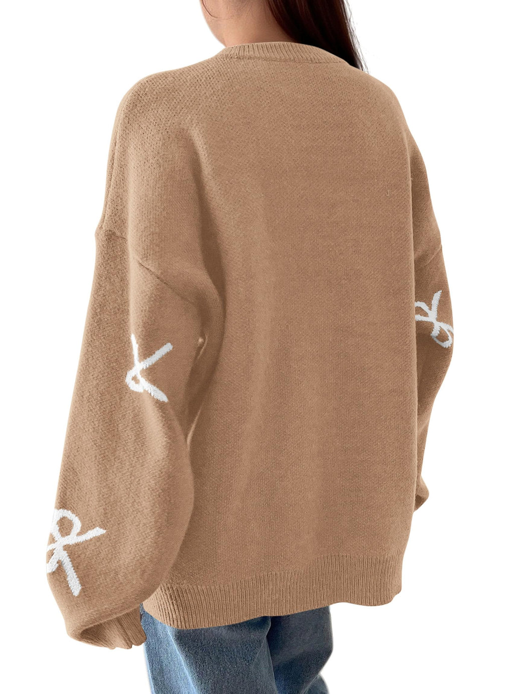 PRETTYGARDEN Fall Long Sleeve Pullover Sweaters for Women Trendy Crewneck Casual Cute Bow Chunky Knit Oversized Sweater