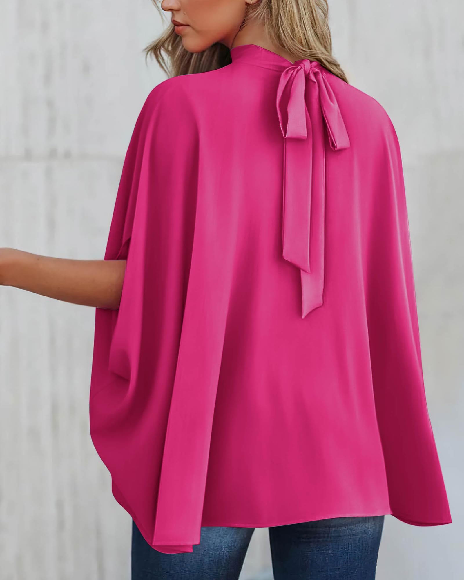 FreshPretty Womens Summer Tops Fall Mock Neck Batwing Sleeve Shirts Loose High Low Hem Oversized Dressy Casual Blouses