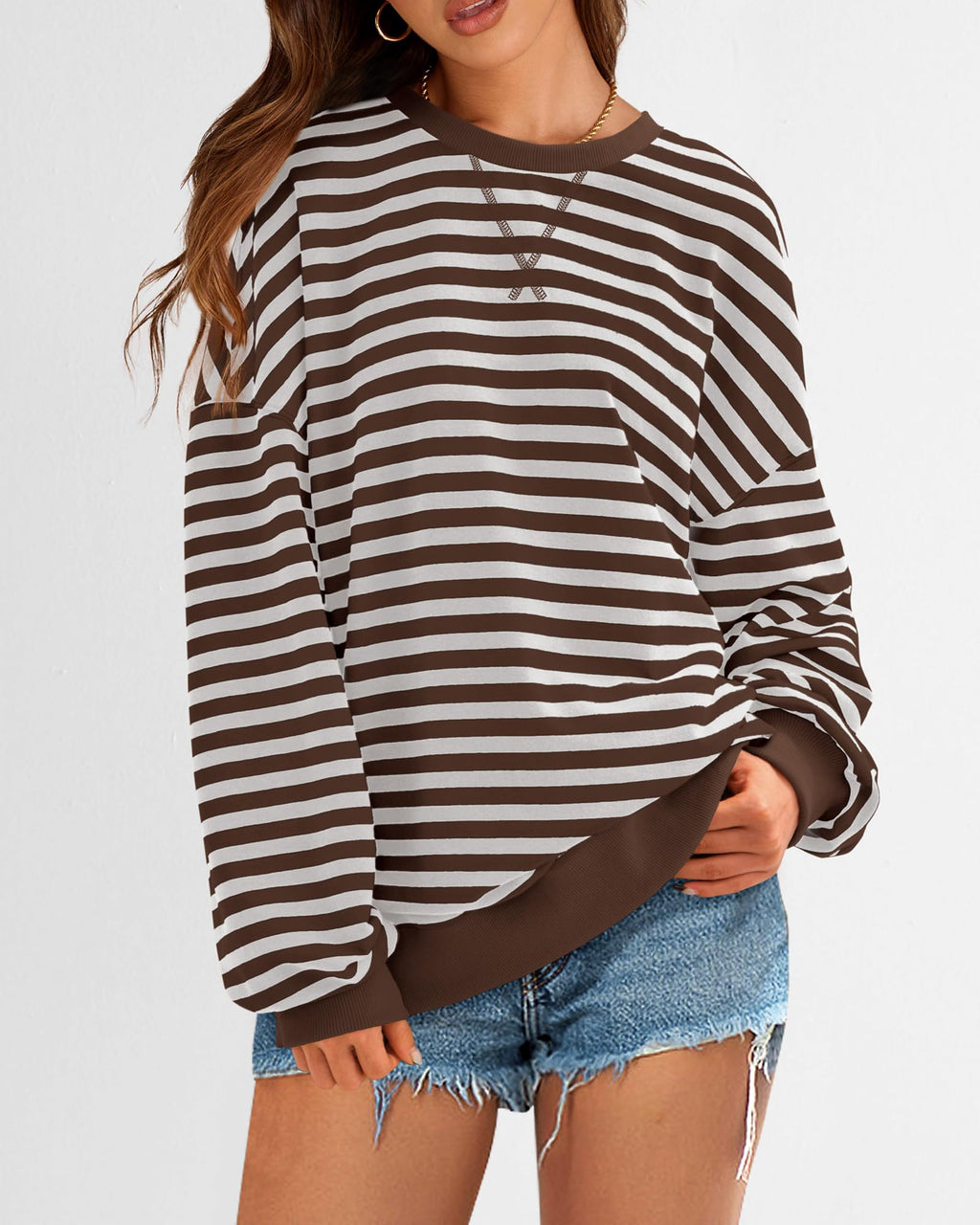 BTFBM Sweatshirt For Women Summer Crewneck Long Sleeve Oversized Striped Pullover Tops Y2K Clothes Workout Shirt