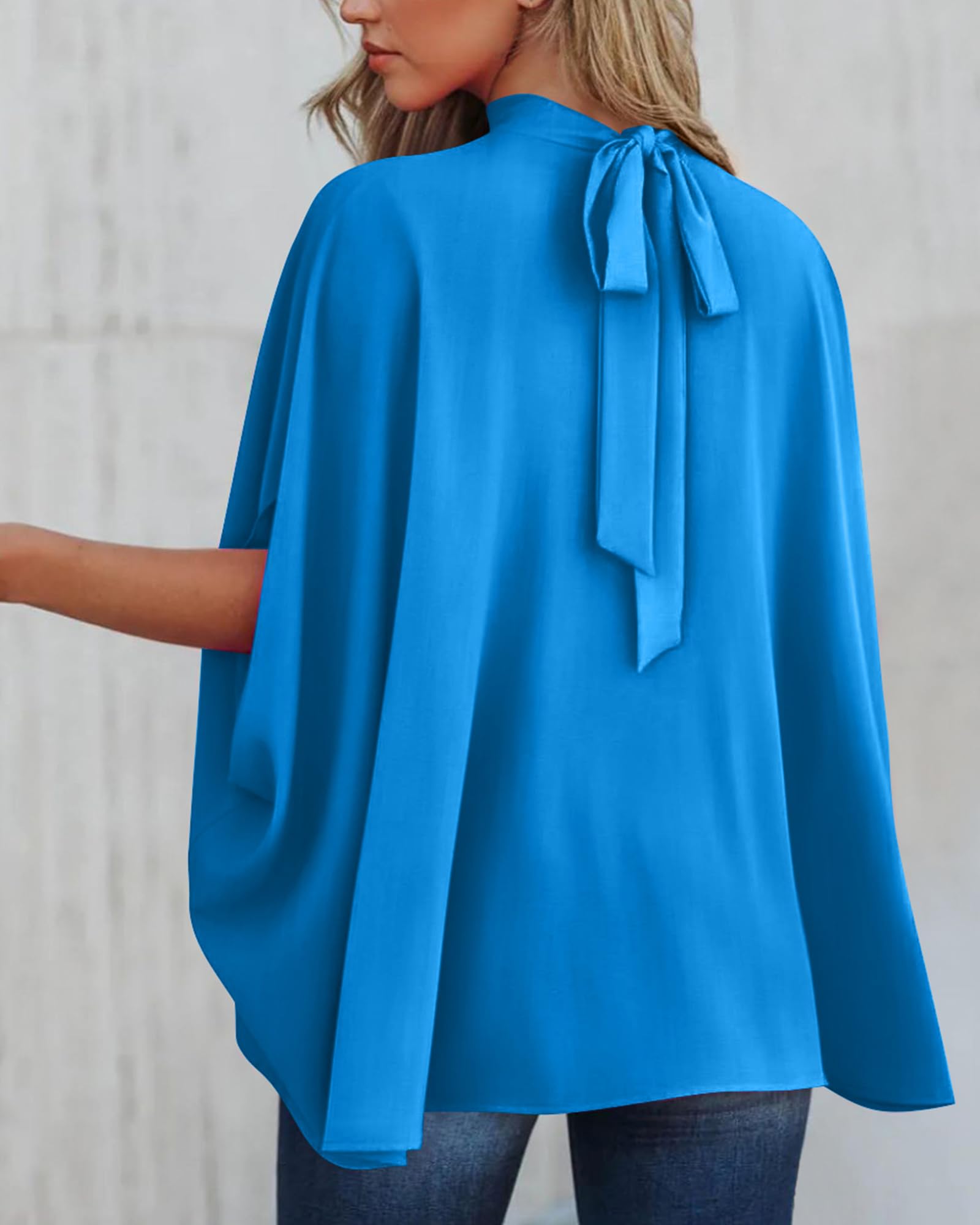 FreshPretty Womens Summer Tops Fall Mock Neck Batwing Sleeve Shirts Loose High Low Hem Oversized Dressy Casual Blouses