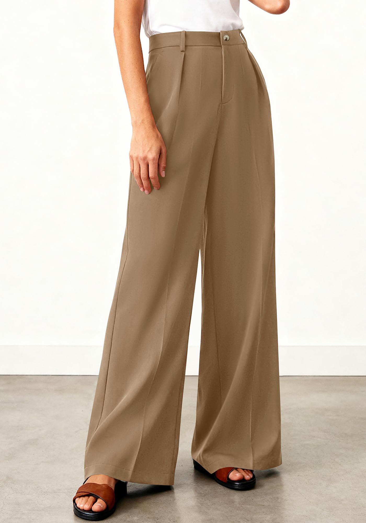 BTFBM Wide Leg Pants Woman High Waisted Button Business Casual Dressy Trousers Office Work Palazzo Pants Pockets