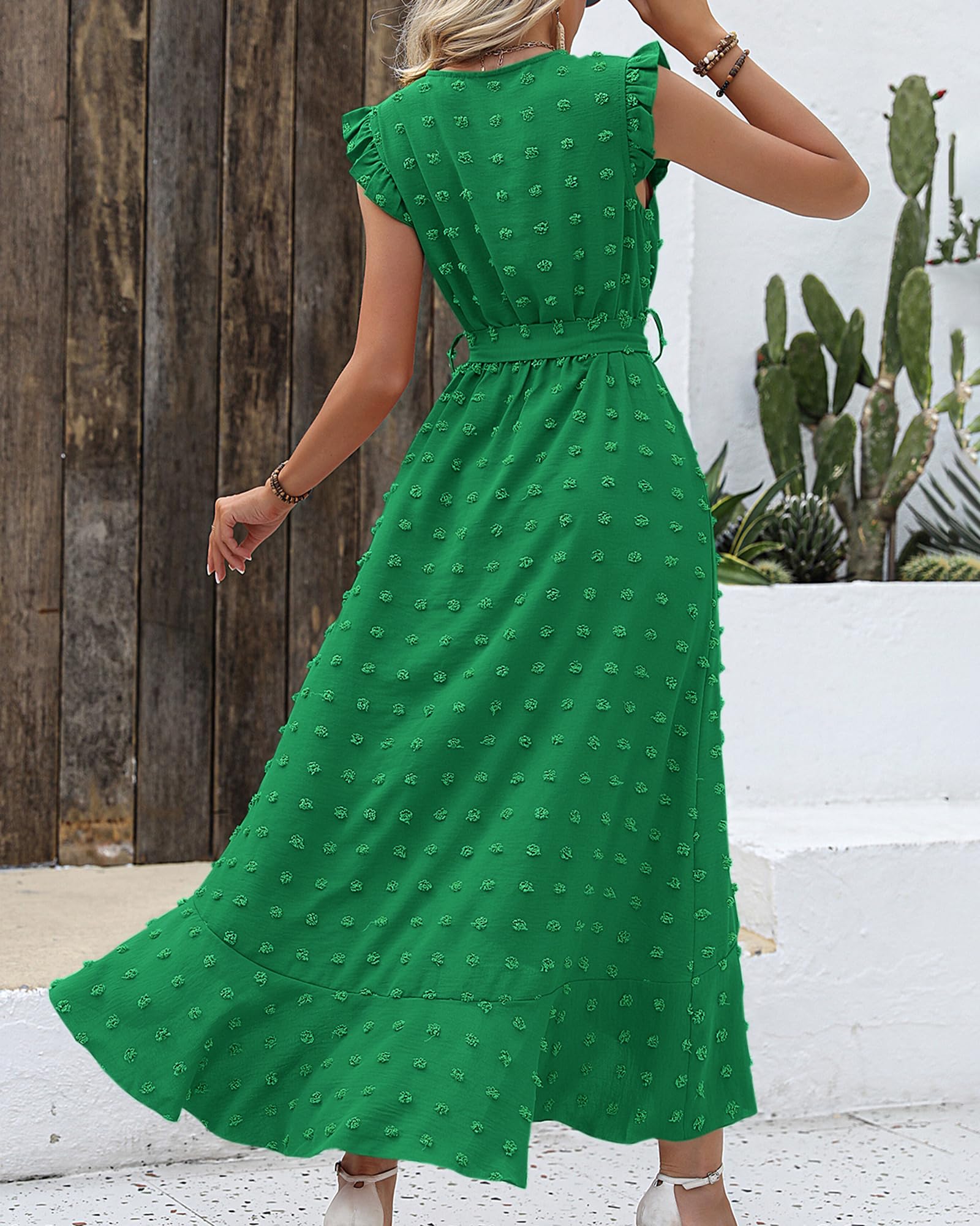 BTFBM Boho Dresses for Women Spring Fashion Cap Sleeve Swiss Dot Flowy Ruffle Beach Wedding Cocktail Maxi Dress