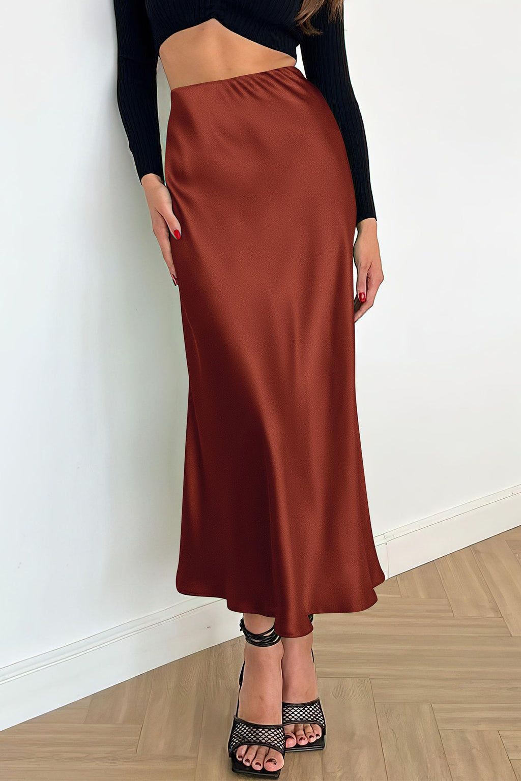 PRETTYGARDEN Women's Satin Skirts Dressy Casual Fall High Waisted Cocktail Wedding Flowy Elegant A Line Midi Skirt