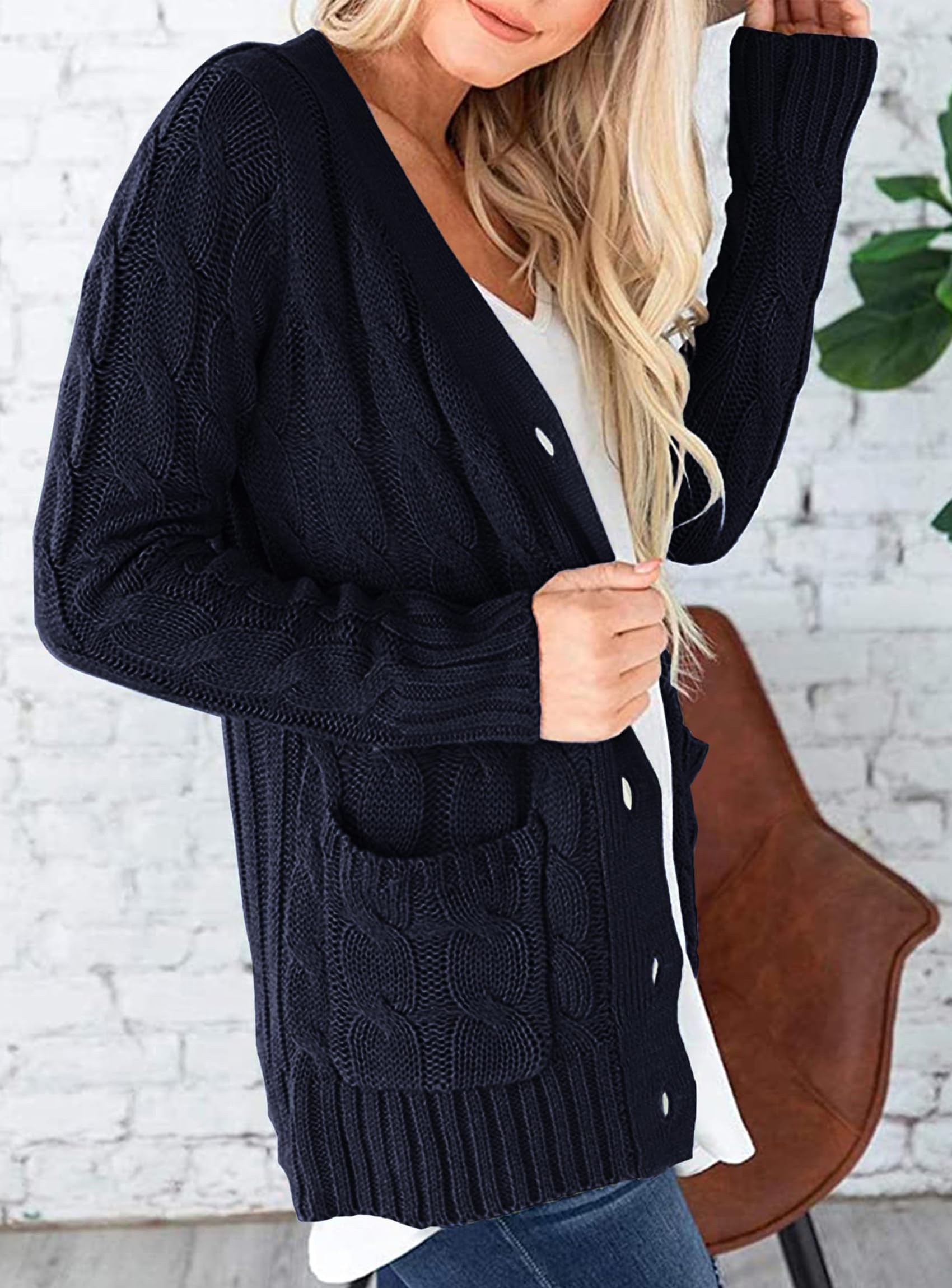 PRETTYGARDEN Women's Open Front Cardigan Sweaters Fall Fashion Button Down Cable Knit Chunky Winter Clothing Outerwear Coats