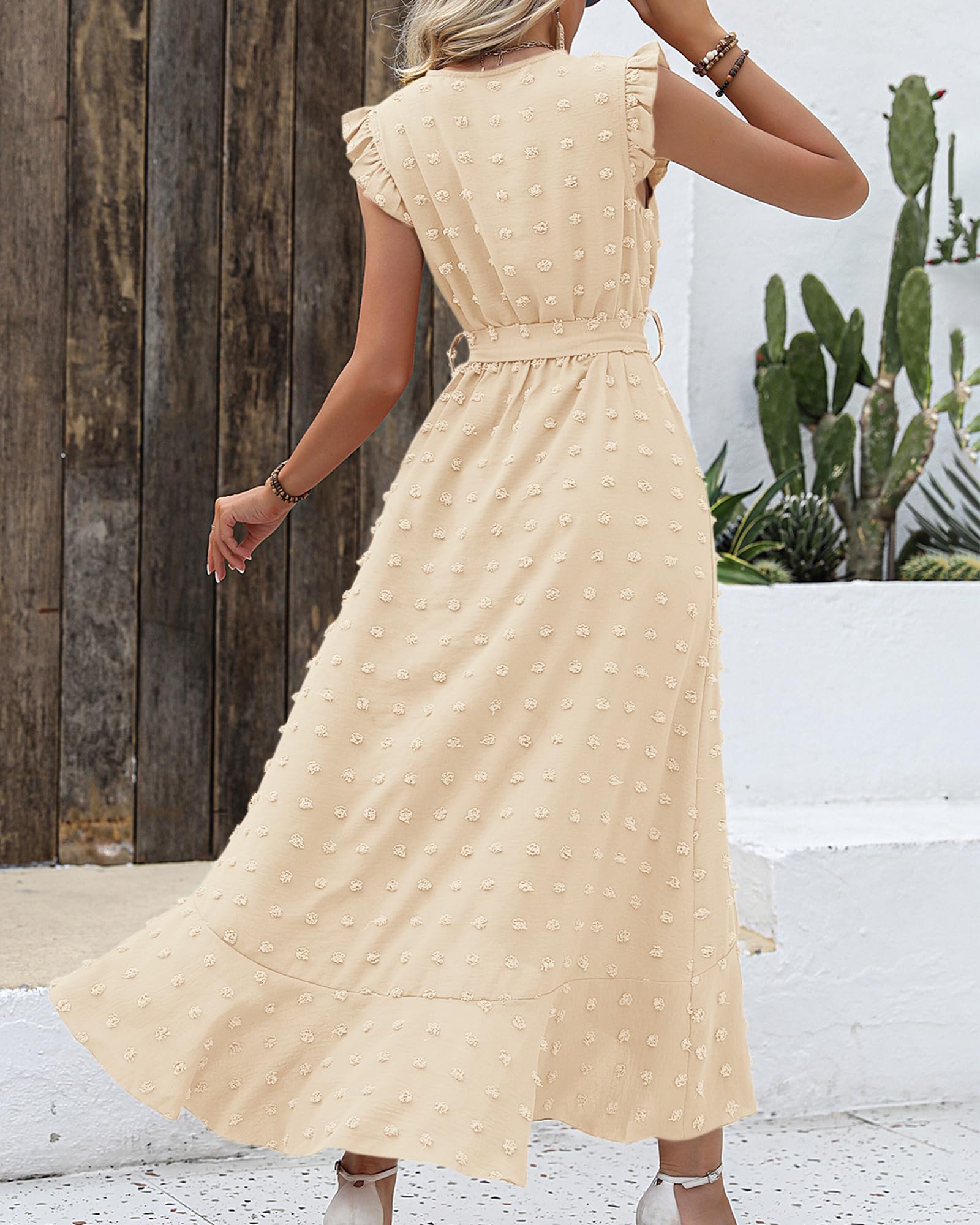 BTFBM Boho Dresses for Women Spring Fashion Cap Sleeve Swiss Dot Flowy Ruffle Beach Wedding Cocktail Maxi Dress