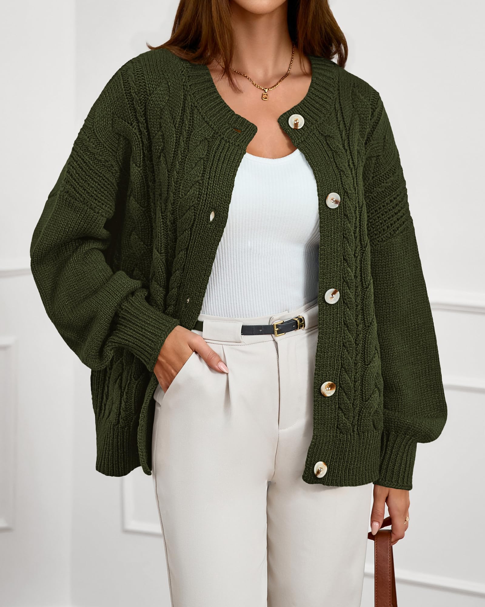 FreshPretty Chunky Cardigan Sweaters for Women Fall Fashion Button Long Sleeve Loose Cable Knit Winter Coats Outerwear