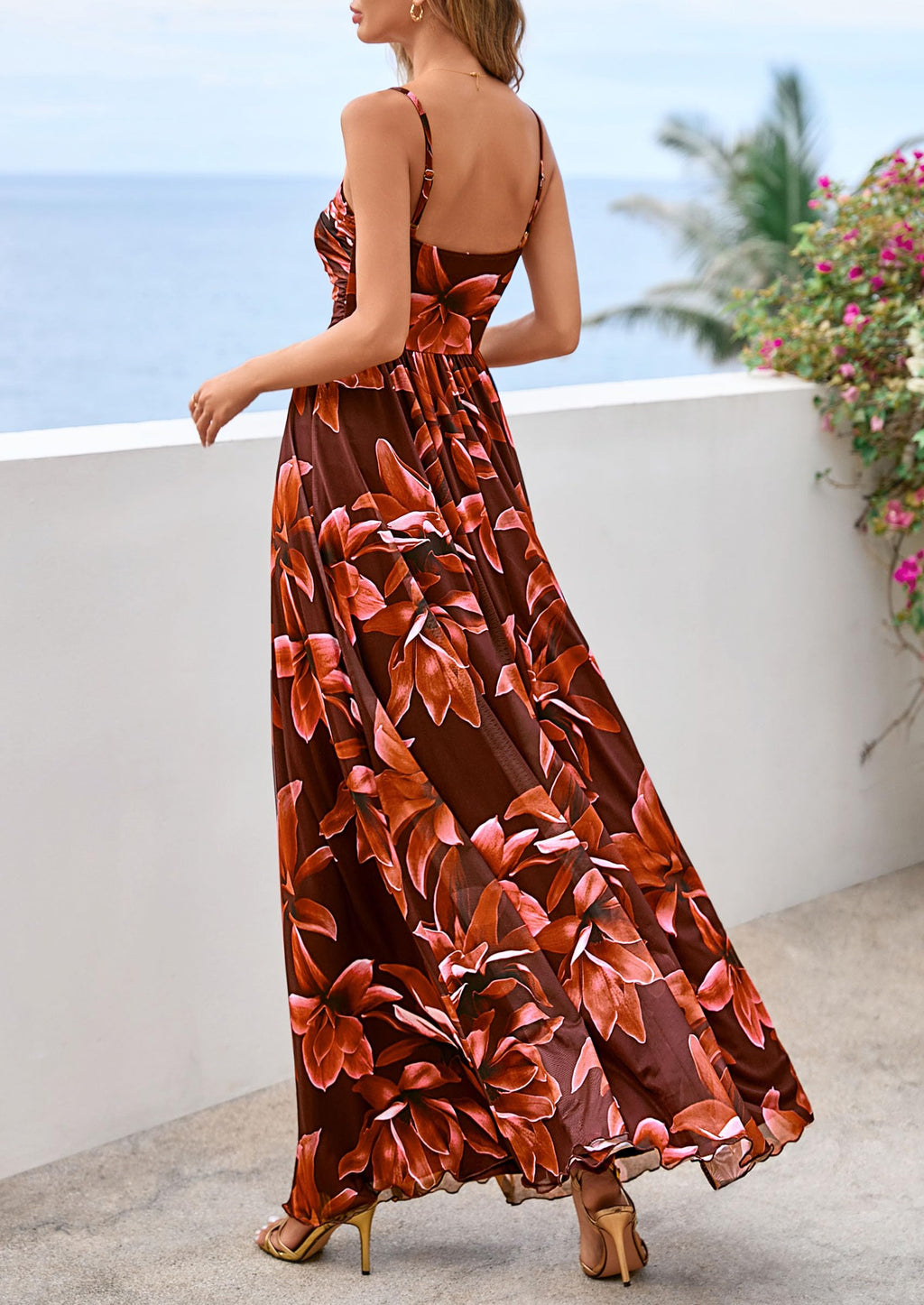 PRETTYGARDEN Women Summer Floral Maxi Dress Spirng Spaghetti Strap Mesh Boho Sundress Party Beach Vacation Long Dresses