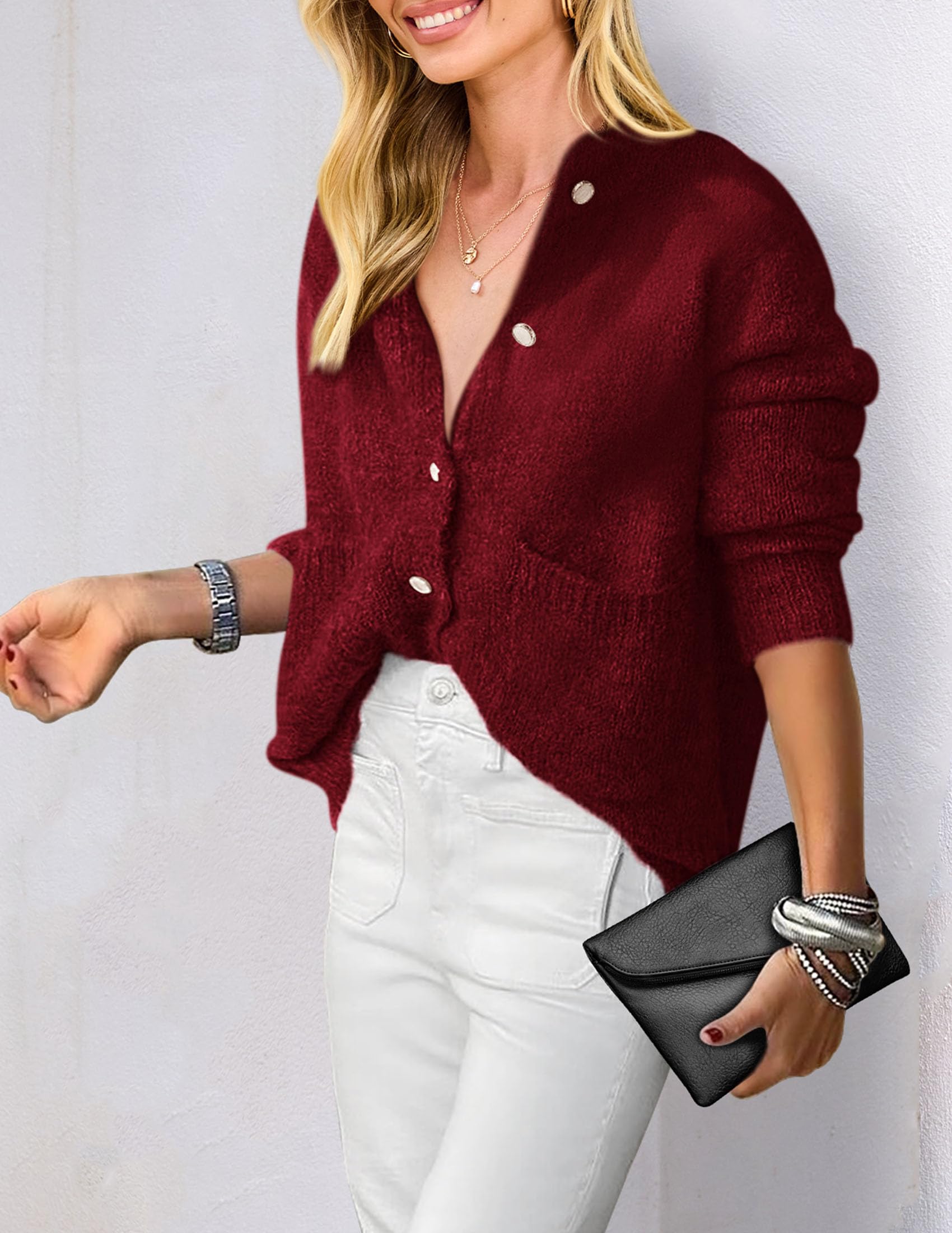 PRETTYGARDEN Women's Knit Cardigan Sweaters Casual Long Sleeve Open Front Button Up Ribbed Fall Spring Sweater Jackets