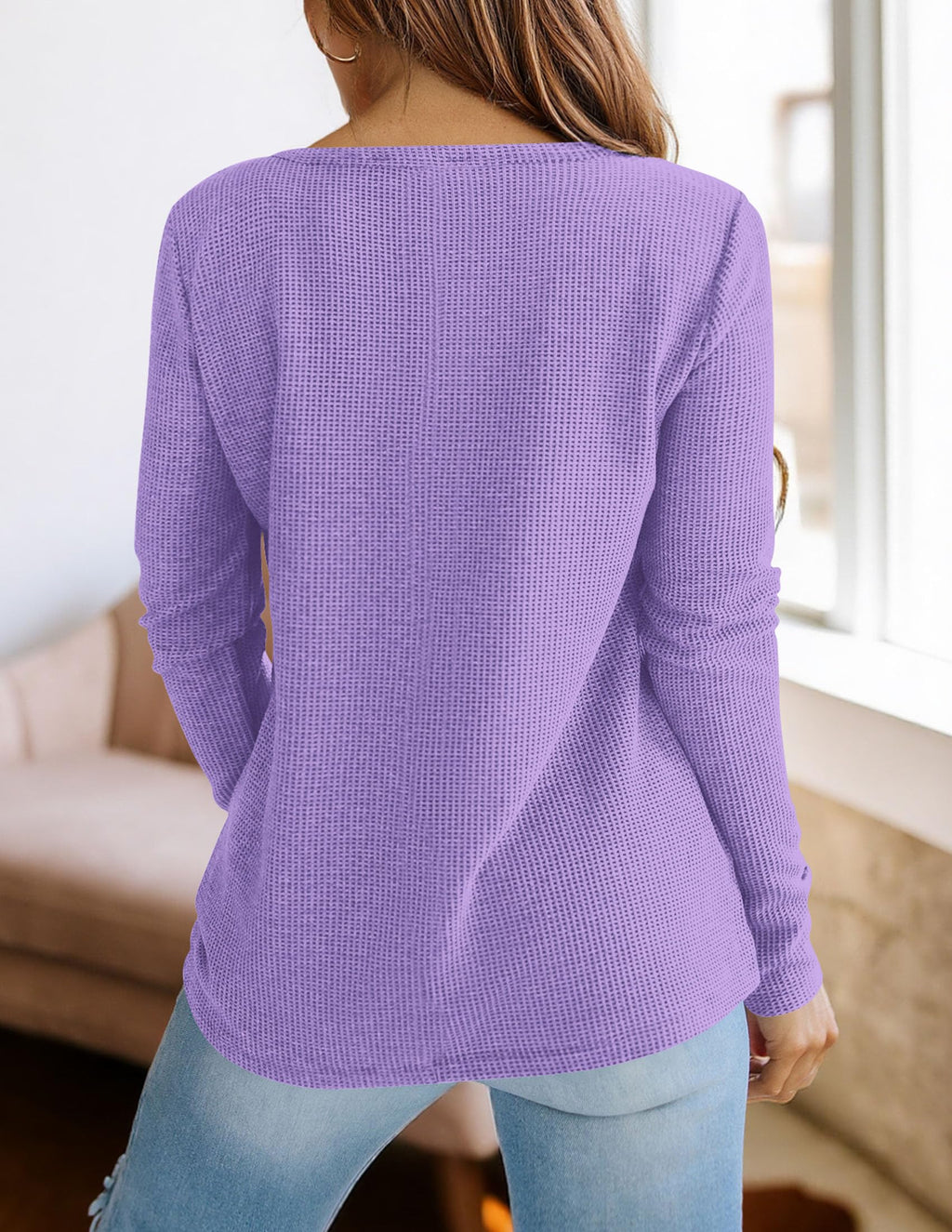 PRETTYGARDEN Long Sleeve Shirts for Women Fall V Neck Waffle Basic Tee Dressy Casual Winter Blouses Knit Tunic Tops