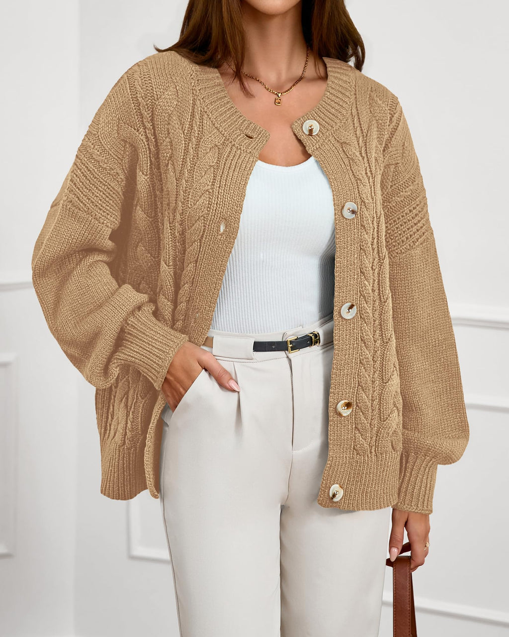 FreshPretty Chunky Cardigan Sweaters for Women Fall Fashion Button Long Sleeve Loose Cable Knit Winter Coats Outerwear