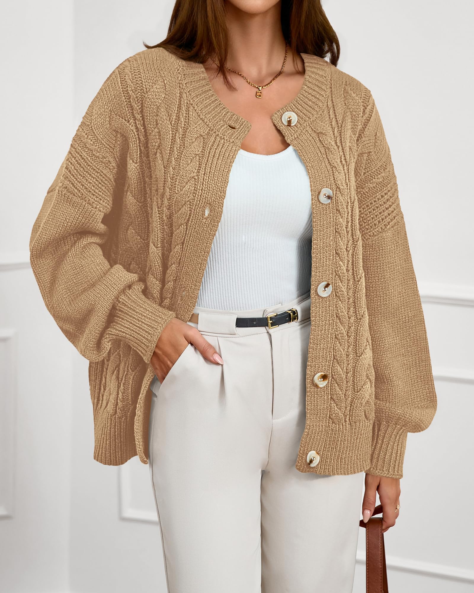 FreshPretty Chunky Cardigan Sweaters for Women Fall Fashion Button Long Sleeve Loose Cable Knit Winter Coats Outerwear