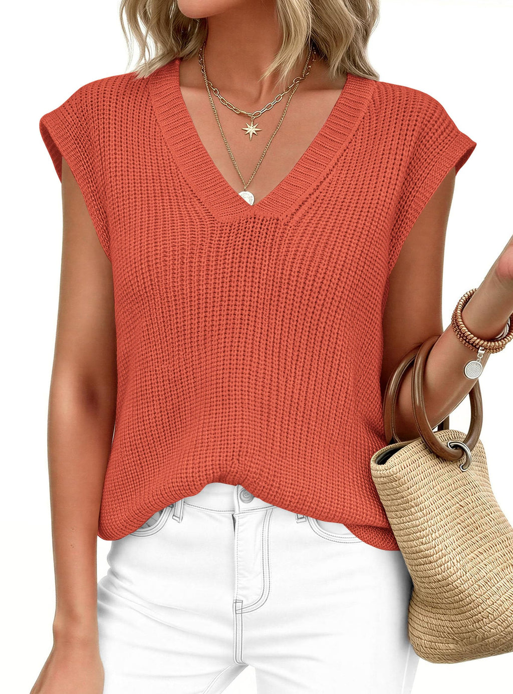 PRETTYGARDEN Women's Lightweight Sweaters Vest Spring Trendy Cap Sleeve V Neck Knit Tank Tops Summer Going Out Outfits