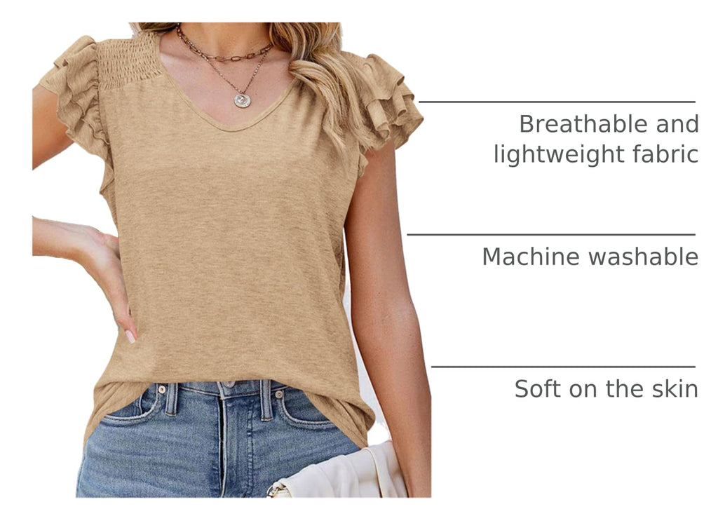 PRETTYGARDEN Summer Tops for Women Spring Trendy Fashion Clothes Casual Ruffle V Neck Short Sleeve Shirts Blouses