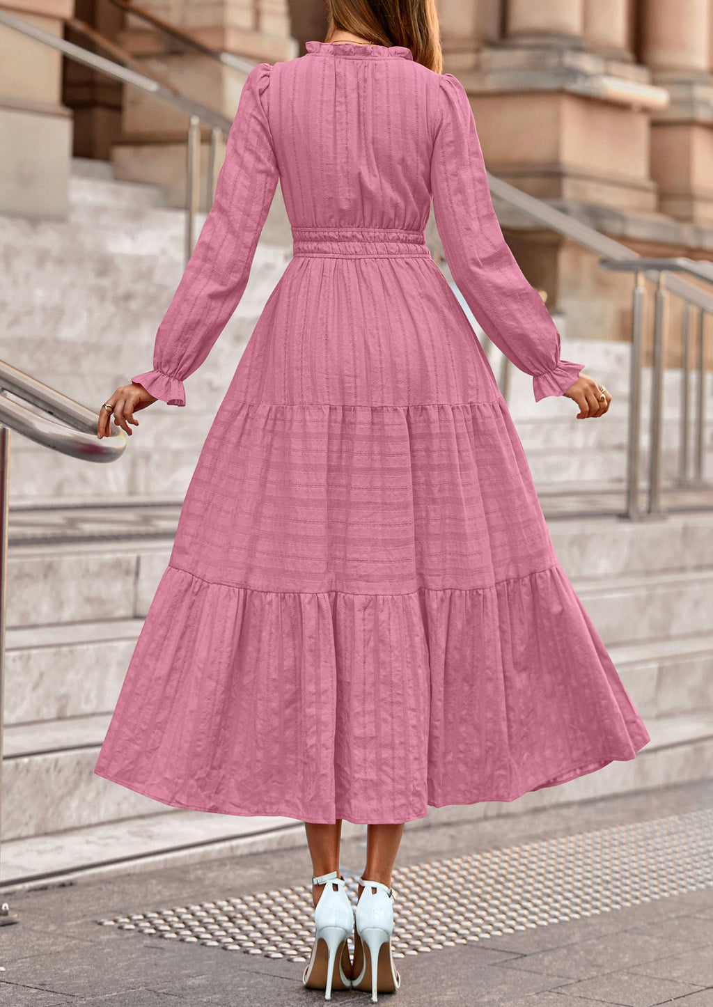 PRETTYGARDEN Women's Fall Wedding Guest Dresses Long Sleeve V Neck Flowy Elegant Holiday Party Maxi Dress with Pockets