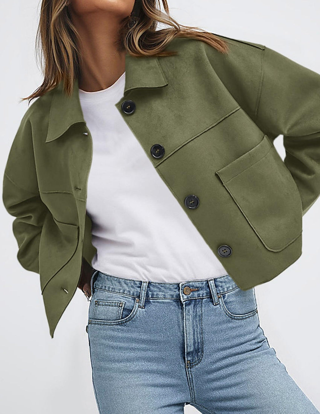 PRETTYGARDEN Women's Faux Suede Cropped Jacket Casual Lightweight Fall Fashion Winter Coats Outerwear Trendy Clothes