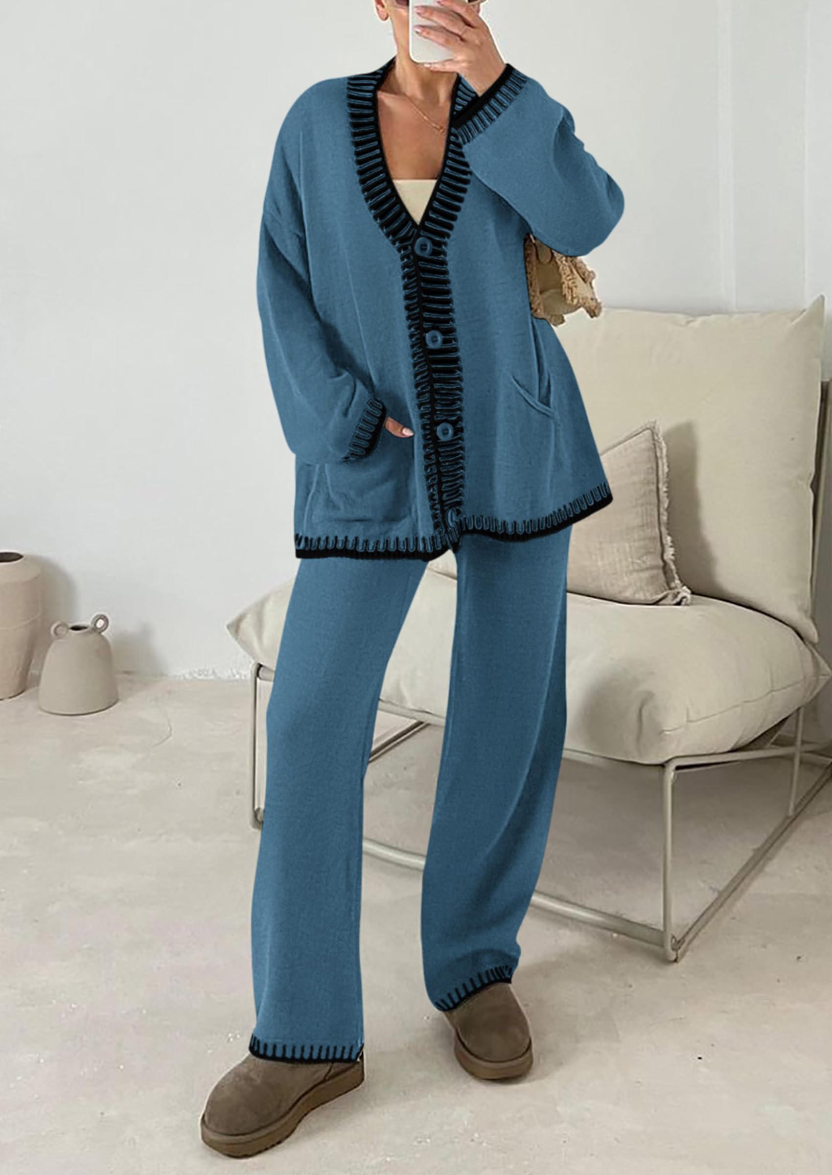 PRETTYGARDEN Lounge Sets for Women Fall Loungewear 2 Piece Outfits Cardigan Sweaters Track Suit Matching Winter Clothing