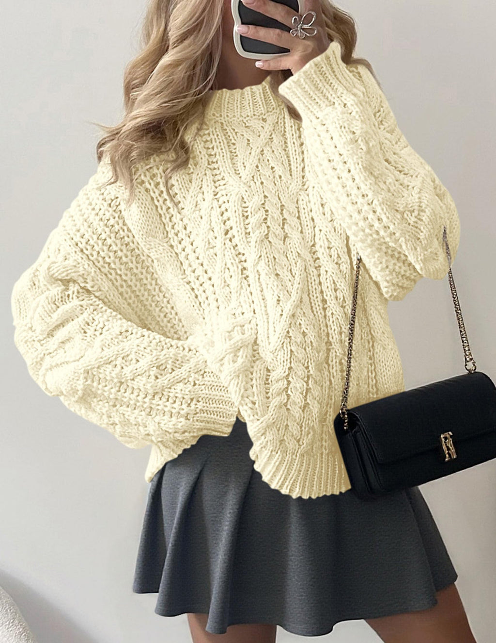 PRETTYGARDEN Women's Oversized Fall Sweaters Casual Long Sleeve Crewneck Chunky Cable Knit Pullover Tops Winter Clothes