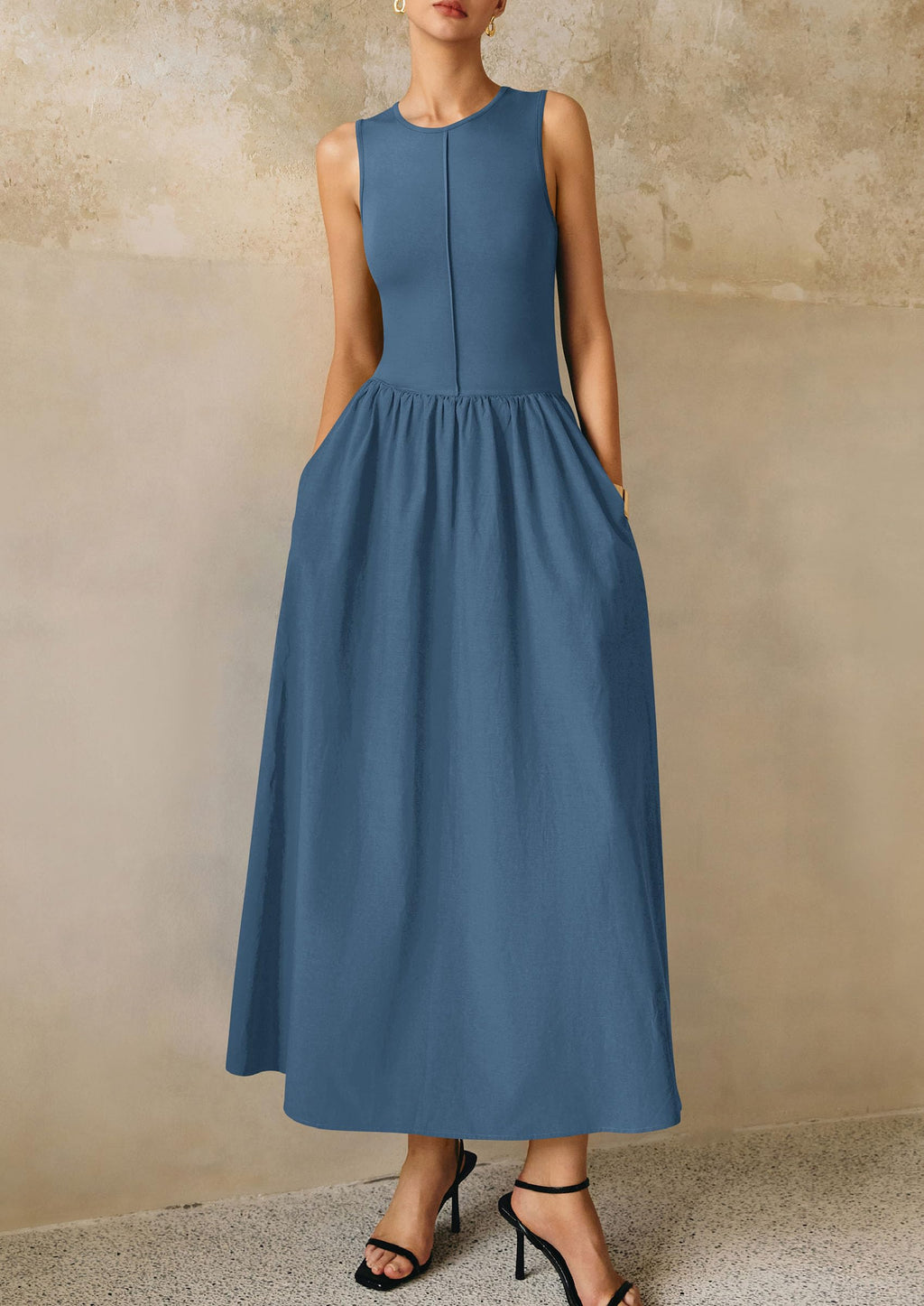 PRETTYGARDEN Maxi Dresses for Women Summer Casual Sleeveless Patchwork Flowy Vacation Sundress Knit Long Work Tank Dress