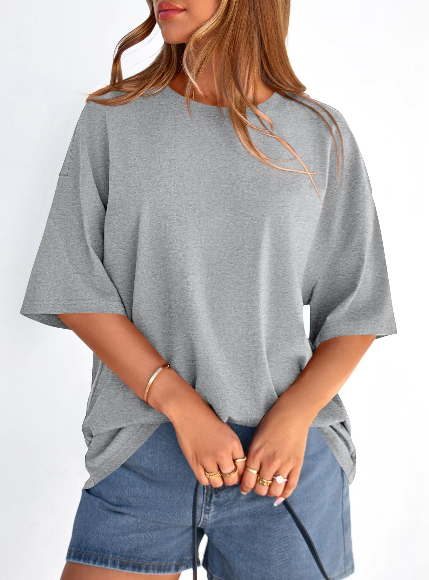 PRETTYGARDEN Women's Spring Going Out Tops Casual Short Sleeve Crewneck Loose Fit Basic Cute Tee Shirts Summer Outfits