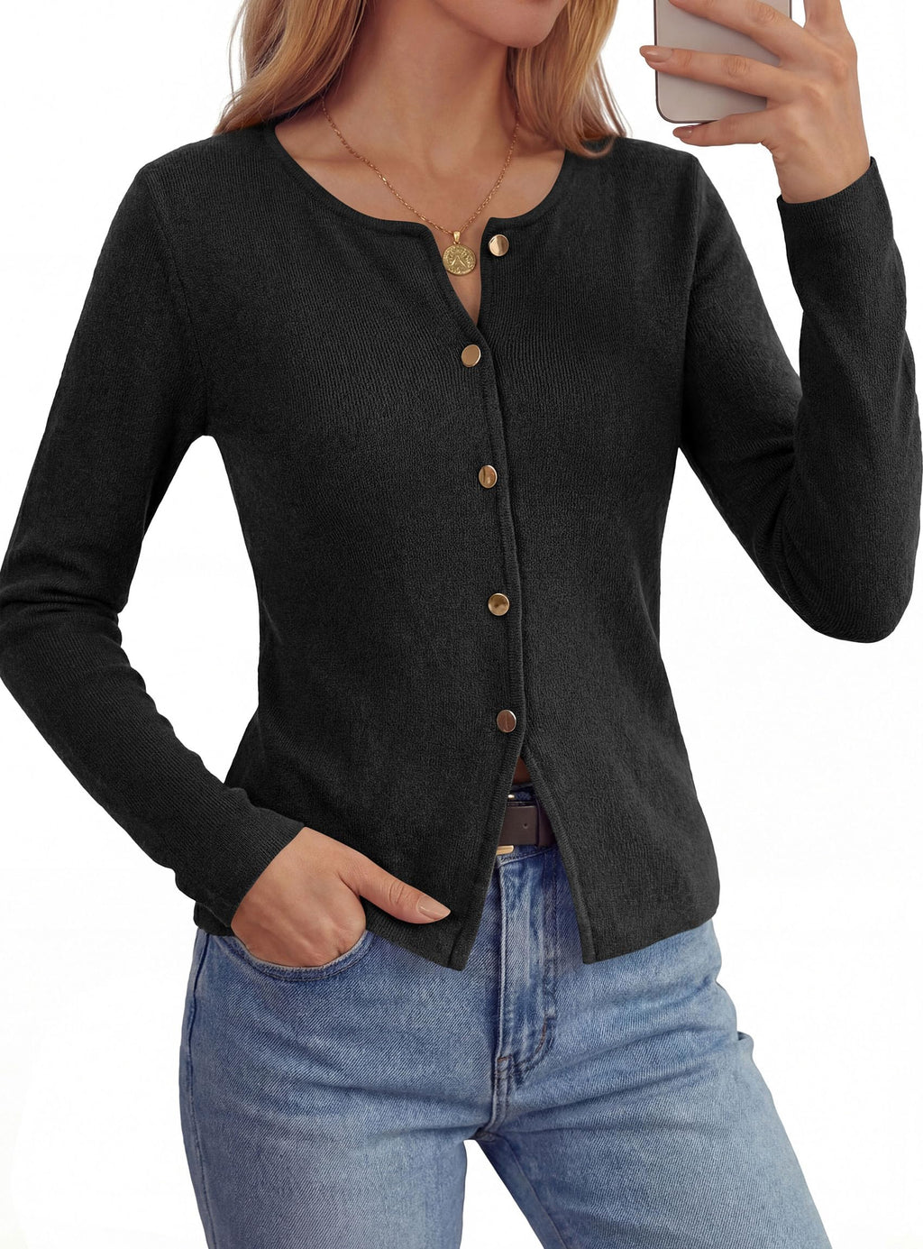 PRETTYGARDEN Button Up Cardigan Sweaters for Women | Slim Fitted Knitwear,Long Sleeve Lightweight Knit Cardigans,Business Casual Outfits Work Tops,Layering Piece for Fall&Winter
