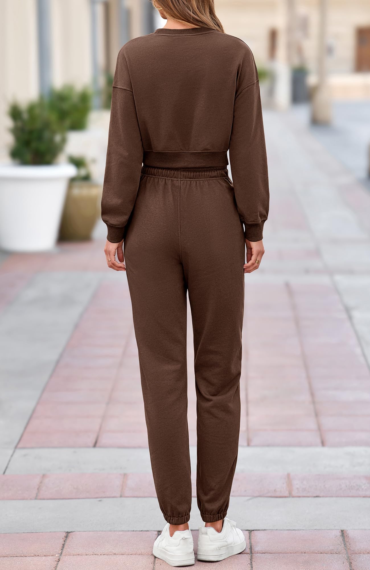 BTFBM Women 2 Piece Outfits Long Sleeve Crop Top Pullover Drawstring Pant Jogger Set Casual Sweatsuits Tracksuit Pockets