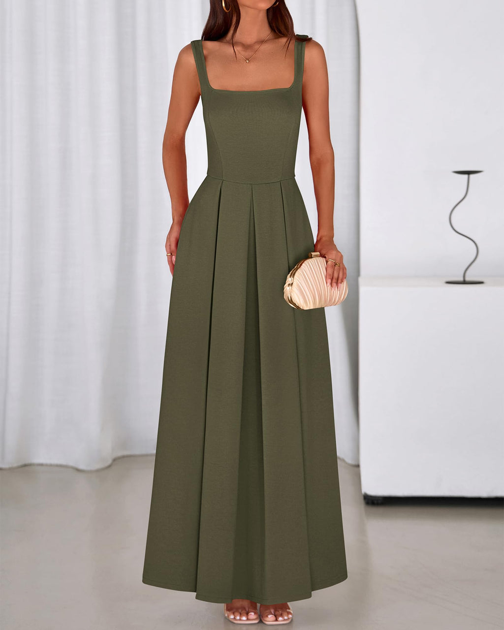 BTFBM Women Summer Square Neck Maxi Dress Spring Elegant Classy Sleeveless Formal Wedding Guest Cocktail Dresses