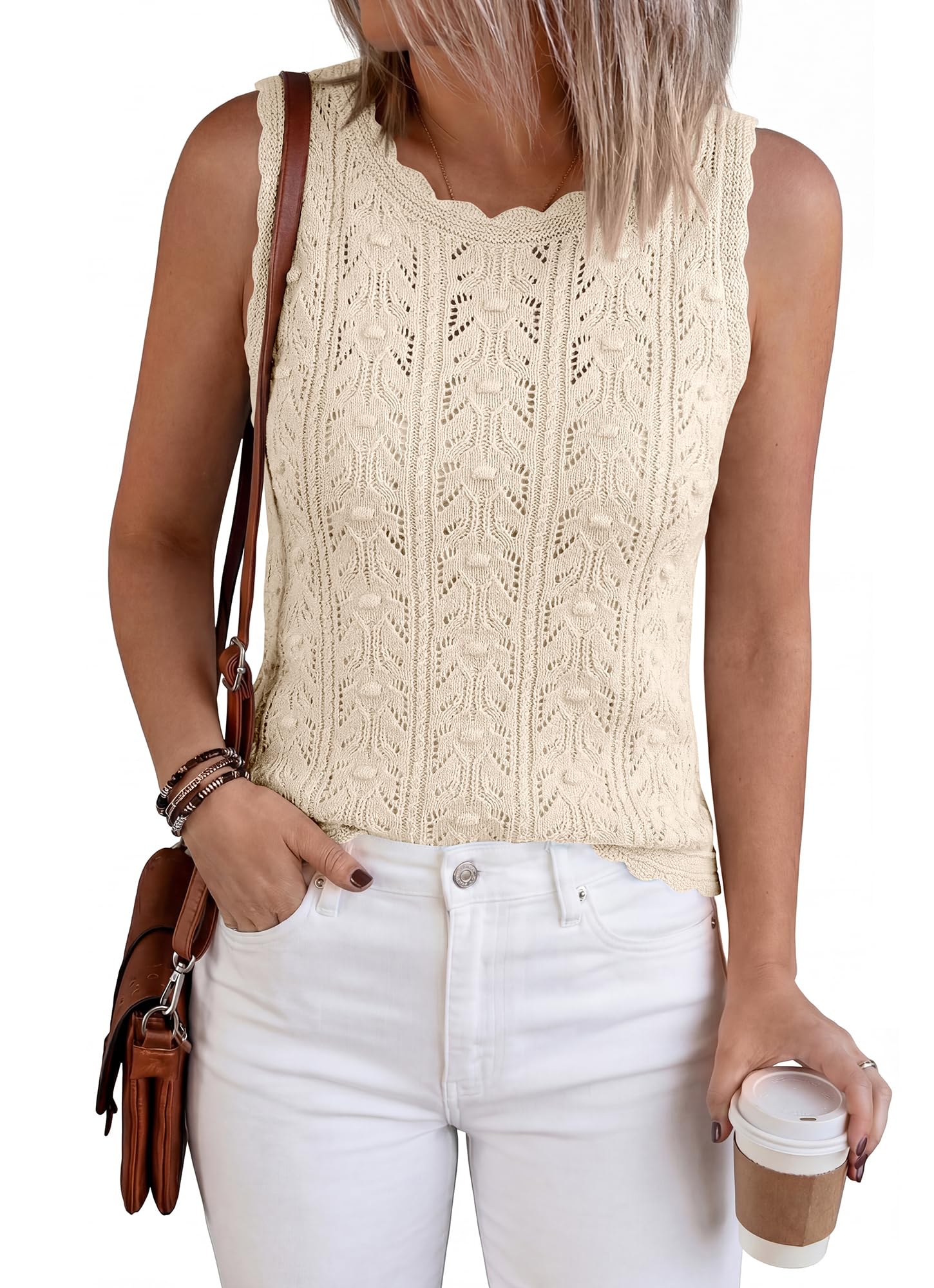 FreshPretty Crochet Tops for Women Sleeveless Knit Sweater Vest Tank Top Summer Spring Cover Ups Beach Vacation Clothes
