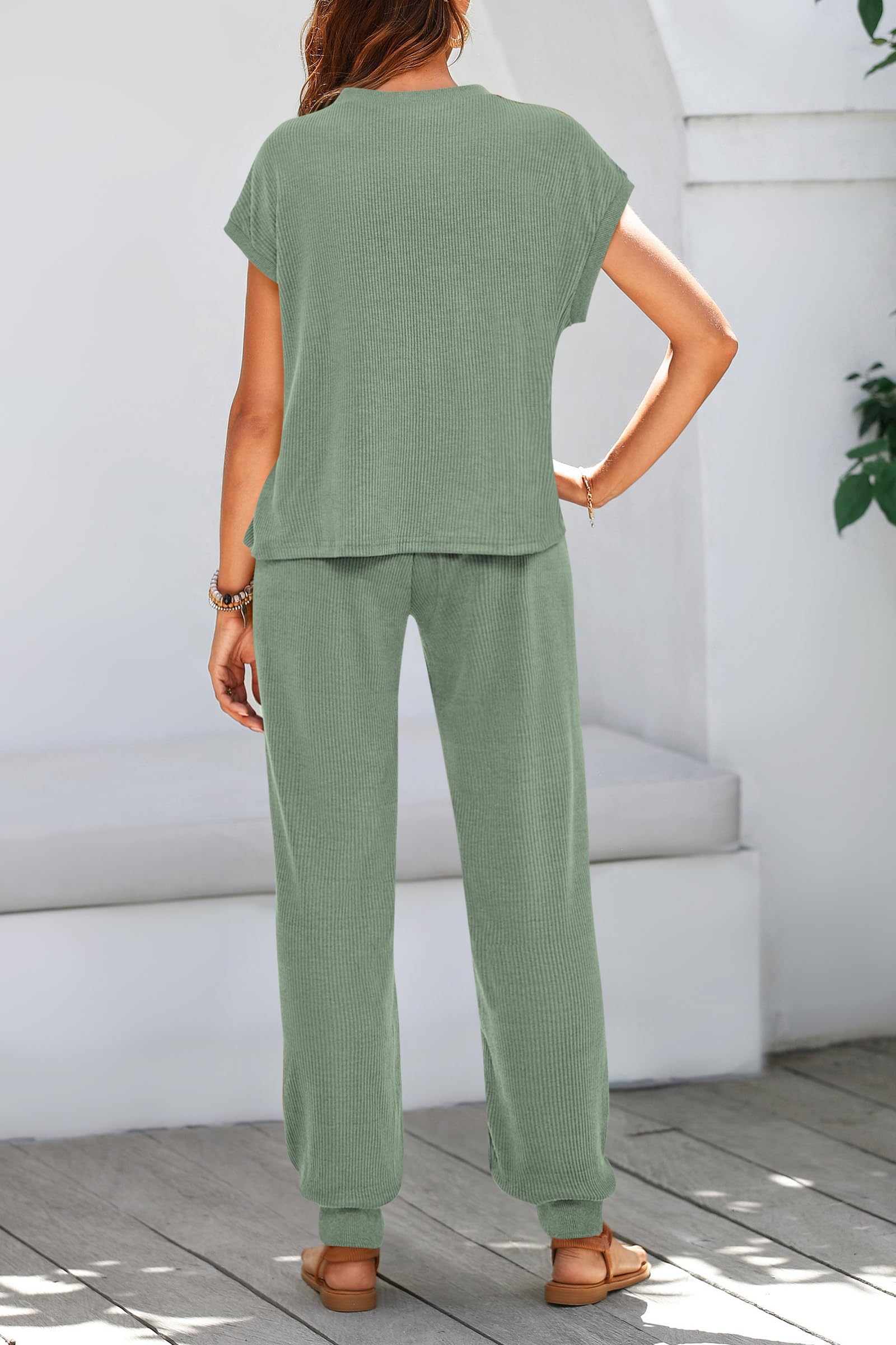 BTFBM Women's Two Piece Tracksuit Outfits Summer Short Sleeve Tops Long Pants Jogger Lounge Matching Sets Sweatsuit