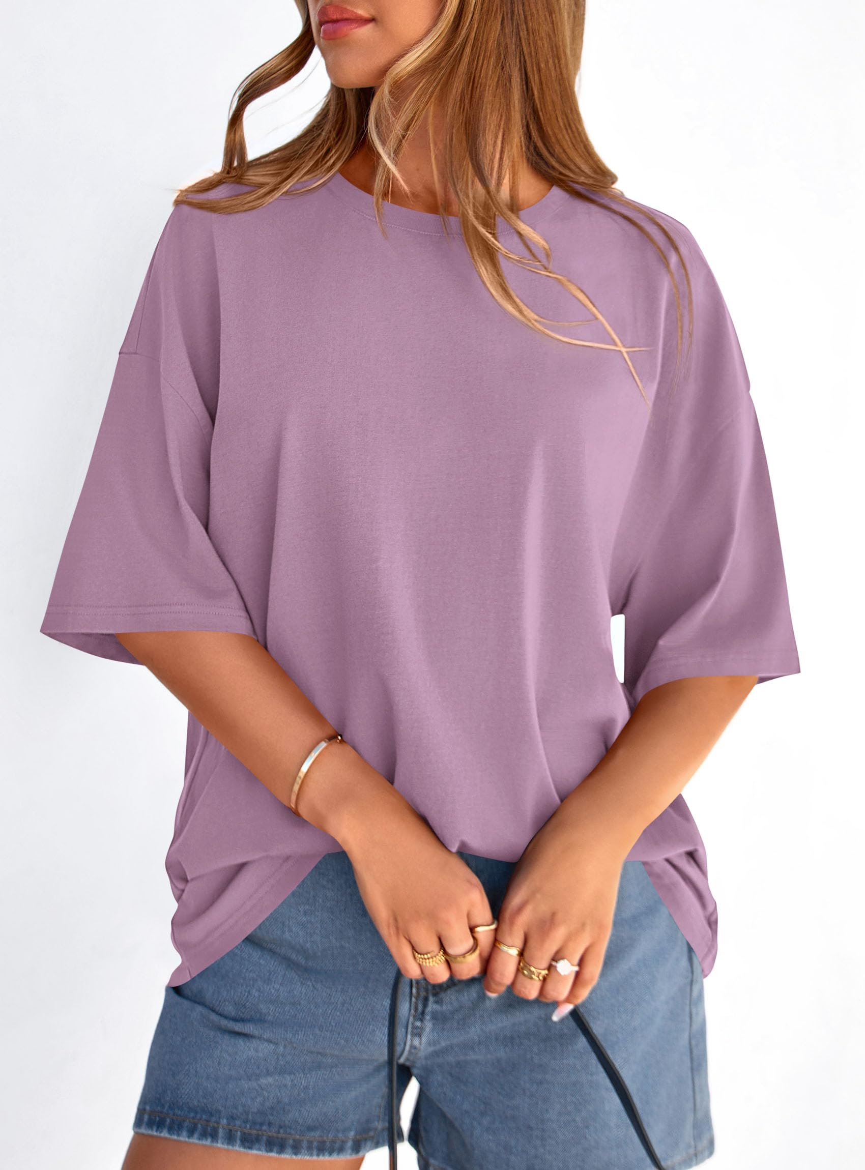 PRETTYGARDEN Women's Spring Going Out Tops Casual Short Sleeve Crewneck Loose Fit Basic Cute Tee Shirts Summer Outfits