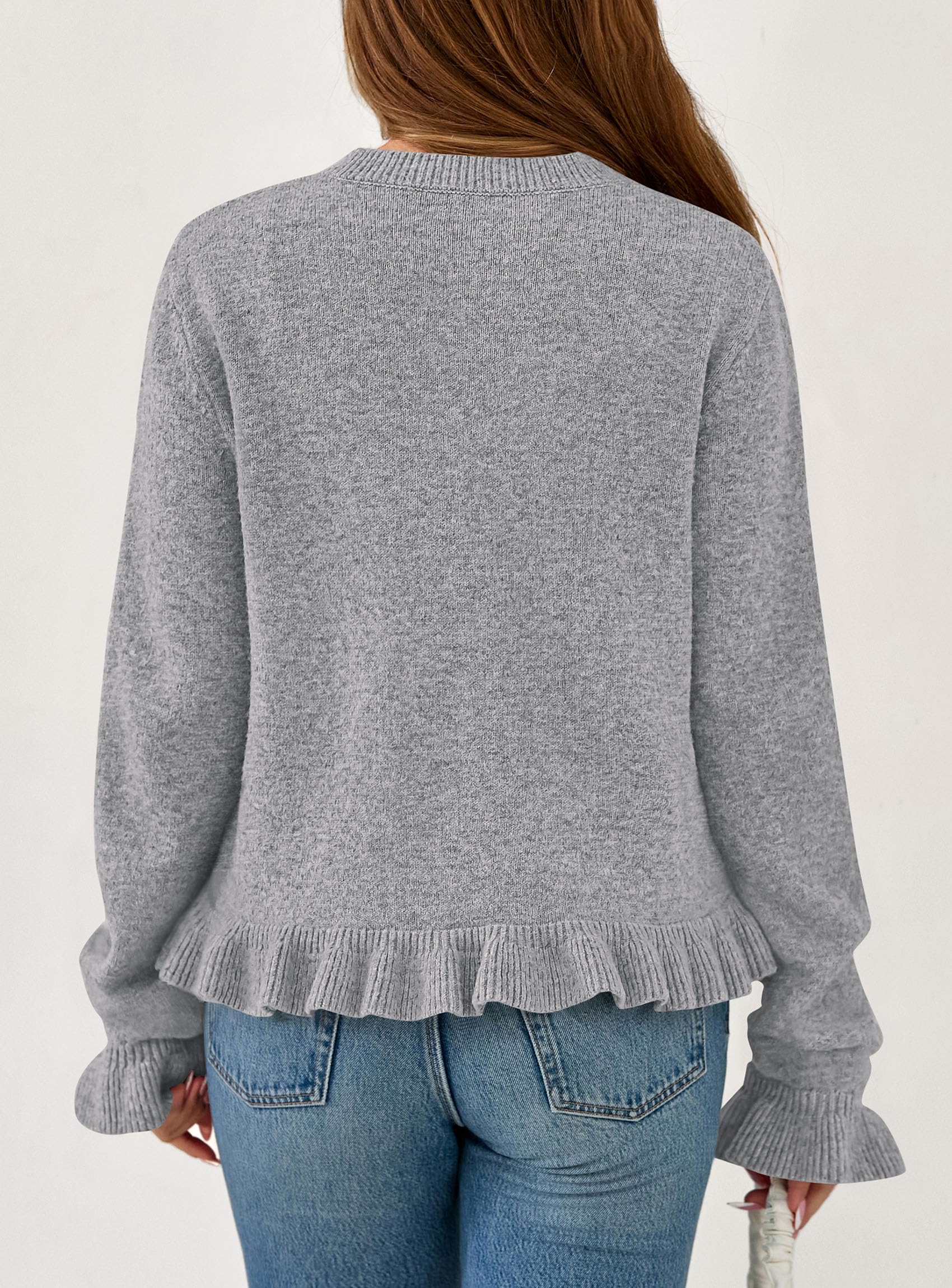 PRETTYGARDEN Womens Fall Button Down Cardigans Chunky Knit Ruffle Open Front Cropped Cardigan Sweaters Soft Long Sleeve Tops