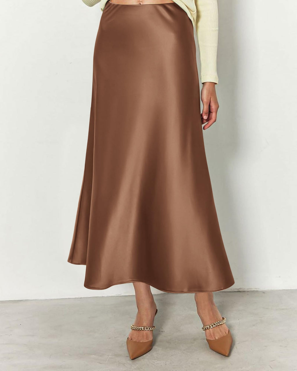 BTFBM Summer Womens Skirts Silk Elegant High Waist Flowy Long Satin A-Line Midi Skirt Cocktail Wedding Party