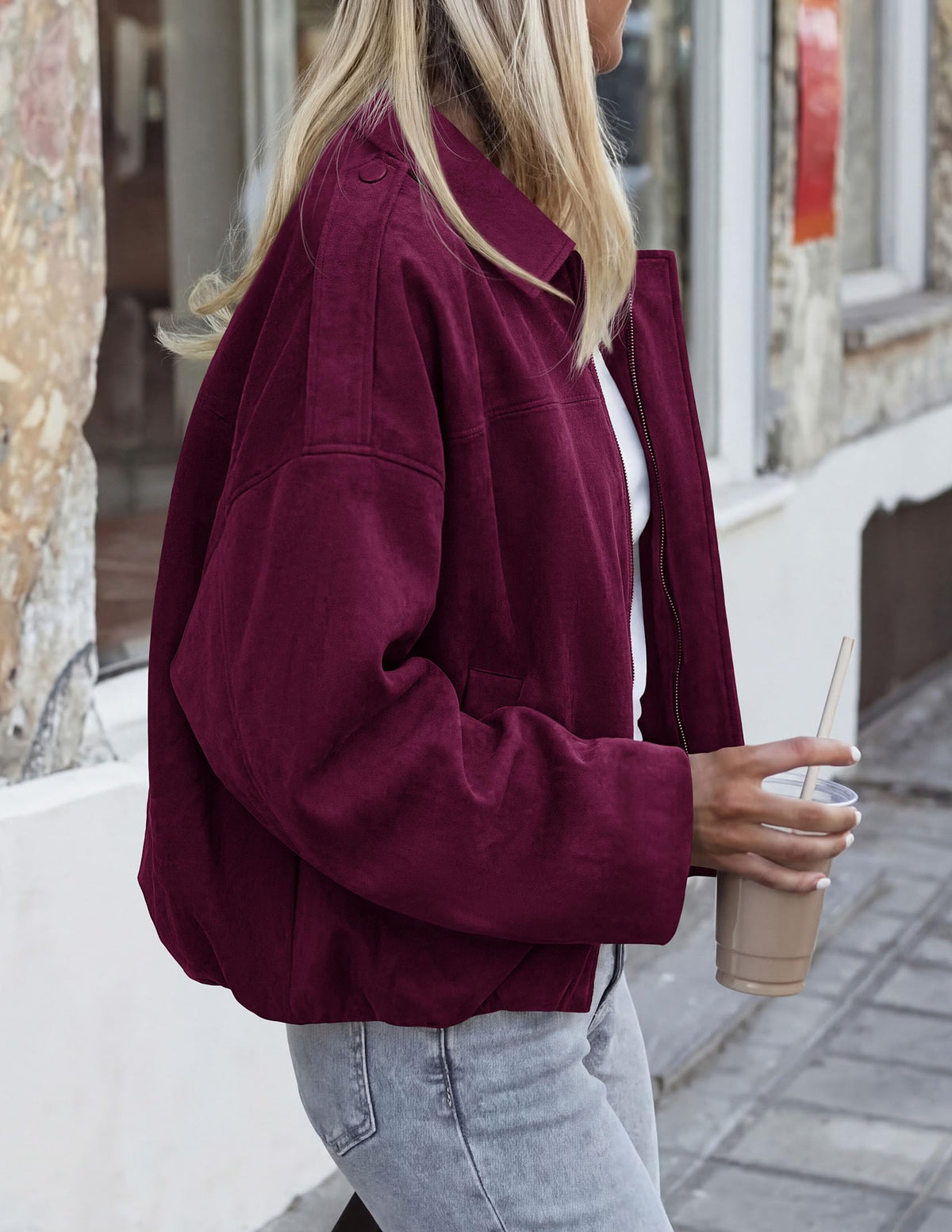 PRETTYGARDEN Women's Faux Suede Cropped Bomber Jacket | Long Sleeve Zip Up Casual Going Out Jackets Coat, Oversized Loose Fit Western Outfits, Trendy Outerwear, Fall Clothes