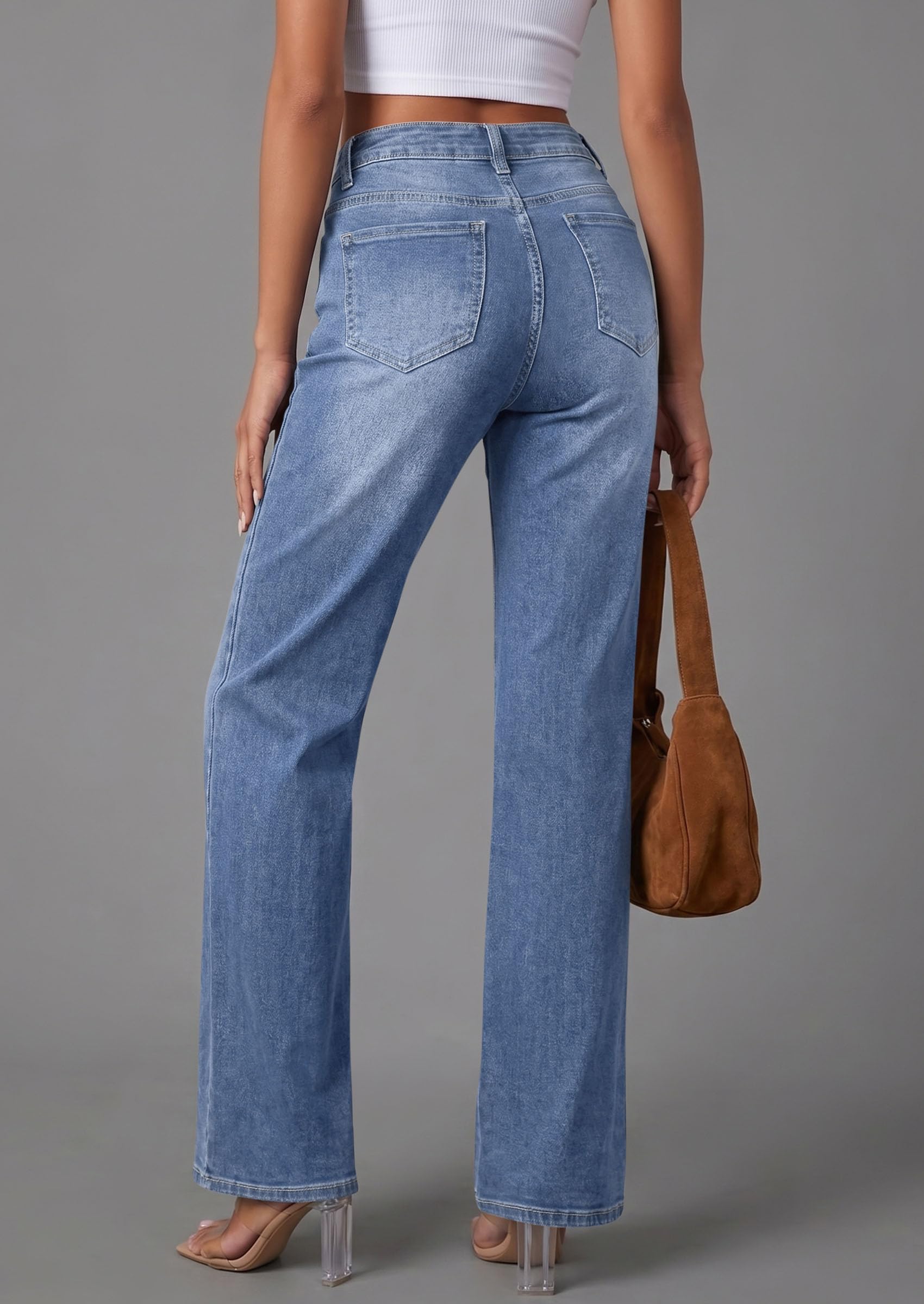 PRETTYGARDEN High Waisted Wide Leg Jeans for Women 2026 Trendy | Classic Straight Baggy Fit, Stretchy Denim Pants with Pockets, Casual Daily Work Going Out, All Season Wear