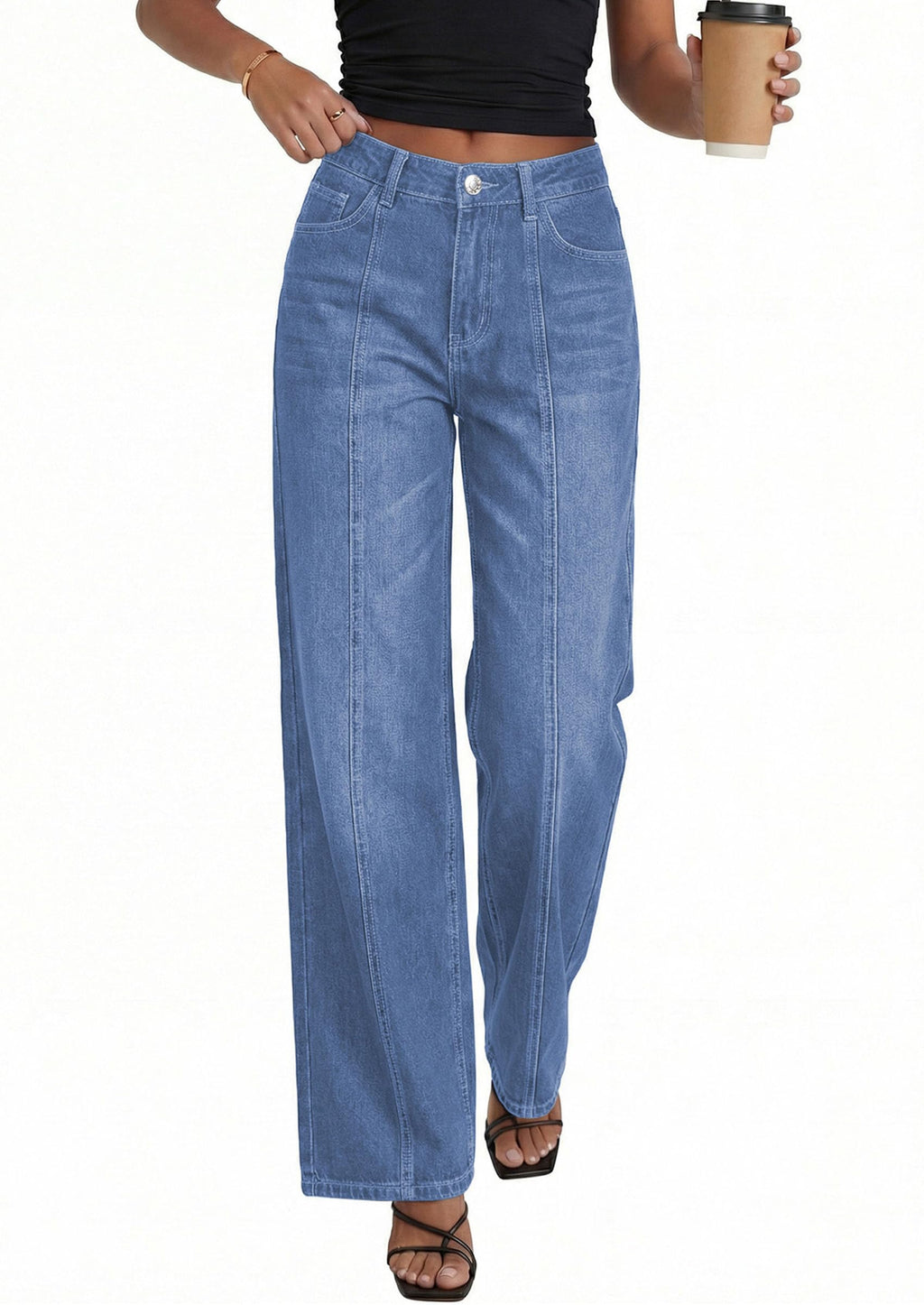 PRETTYGARDEN Women's Wide Leg Jeans High Waisted Stretchy Baggy Seamed Front Denim Palazzo Pants Summer Fashion Clothes