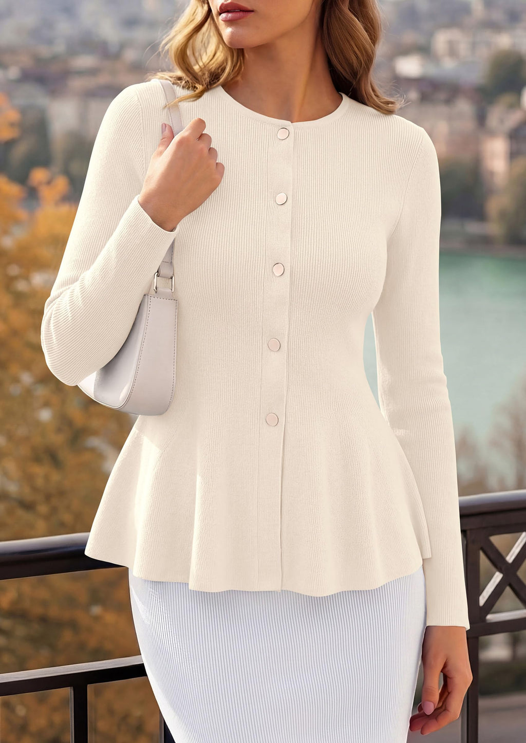 PRETTYGARDEN Women's Fall Lightweight Cardigan Sweaters | Long Sleeve Peplum Tops, Button Up, Slim Fitted, Flared Hem, Soft Ribbed Knit, Business Casual Outfits, Winter Trendy Clothes