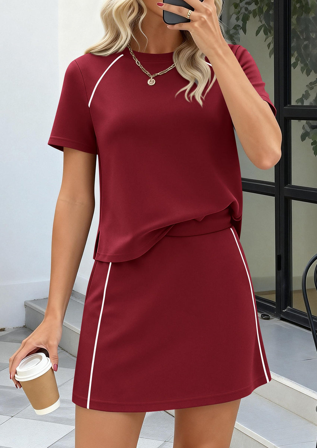 PRETTYGARDEN Women's Summer 2 Piece Skirt Sets Short Sleeve Shirts Tops Skorts Matching Workout Clothes Travel Outfits